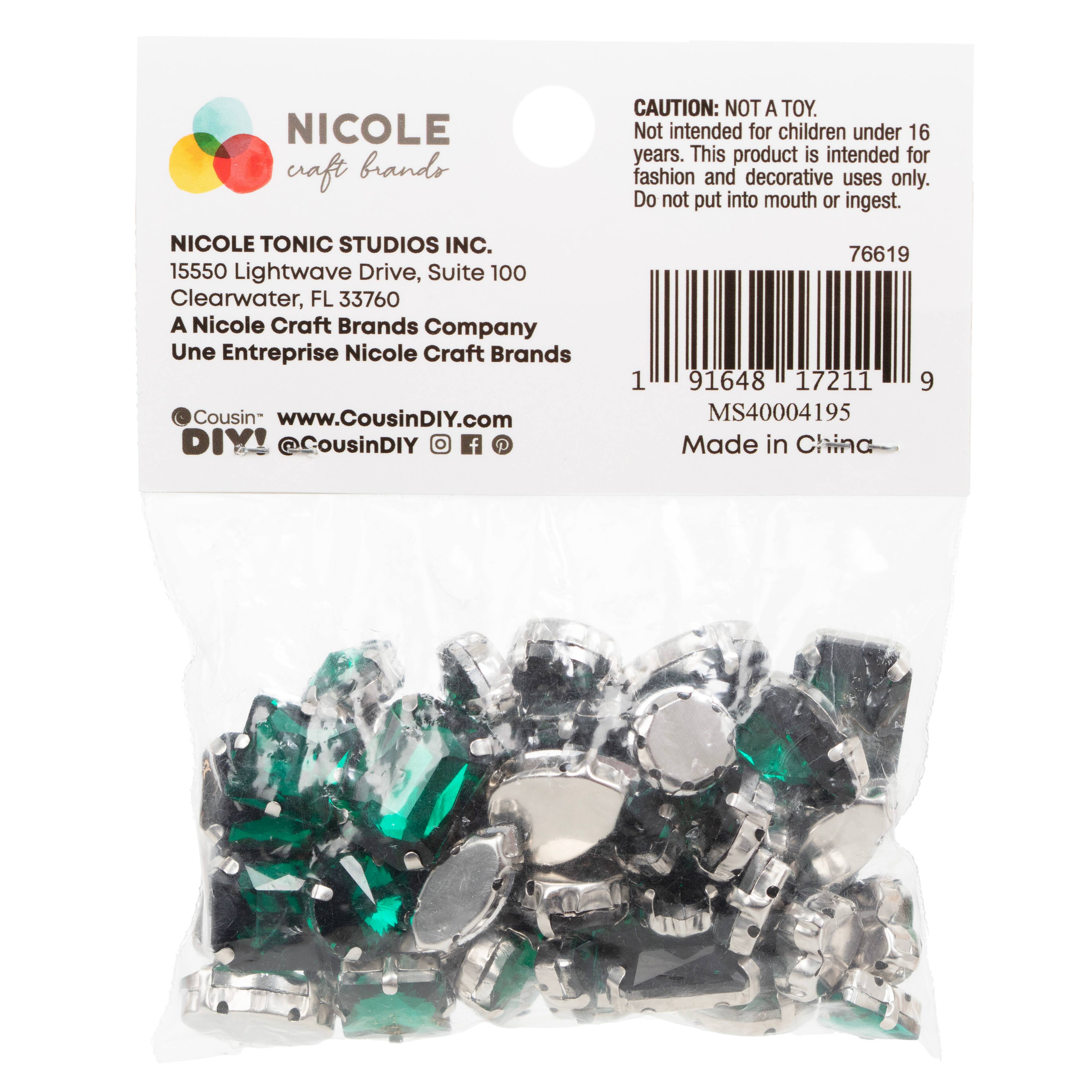 CousinDIY Silver Emerald Glass Sew-On Rhinestones, 48ct.