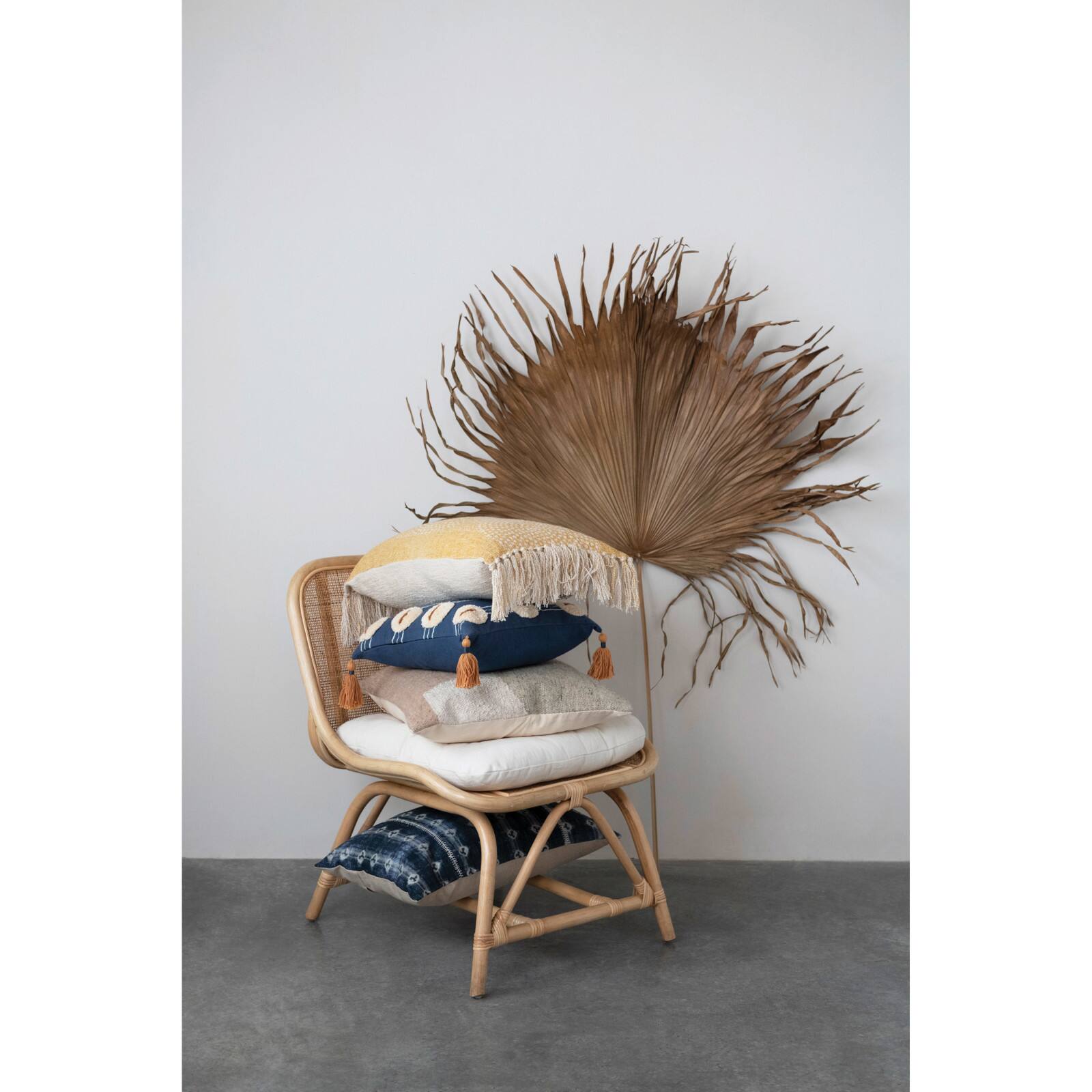 Hello Honey® Mustard Stonewashed Dot Pattern Cotton Slub Lumbar Pillow with Fringe