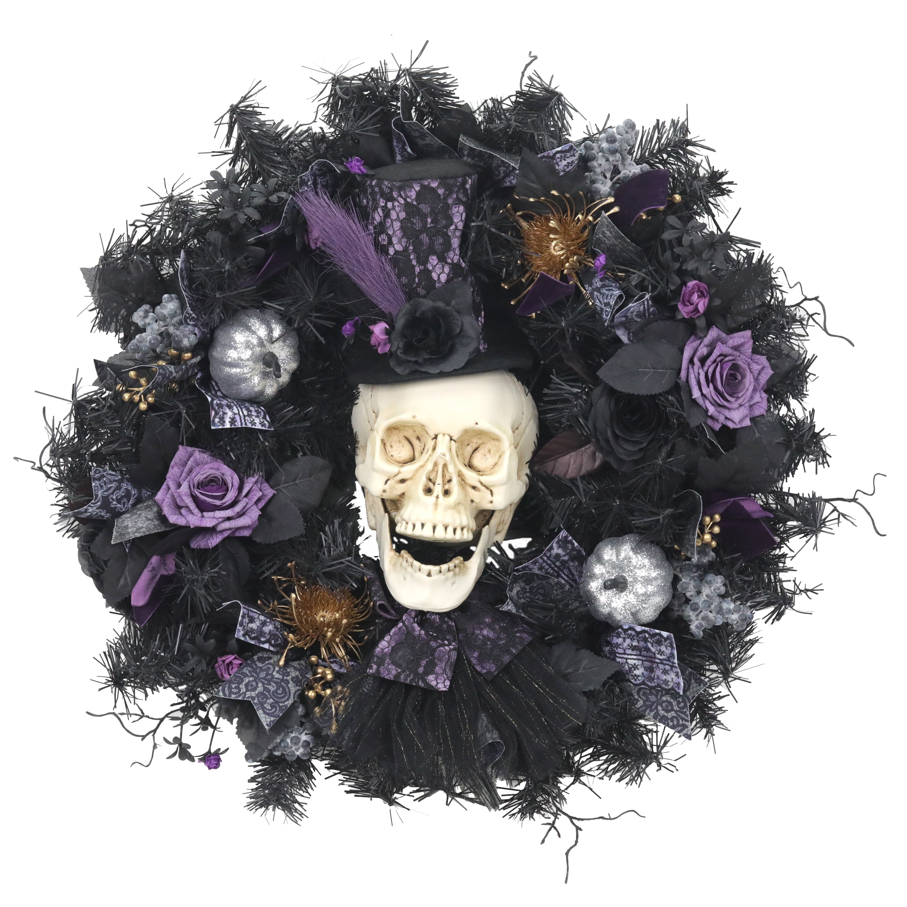 24&#x22; Skull with Purple &#x26; Black Roses Wreath by Ashland&#xAE;