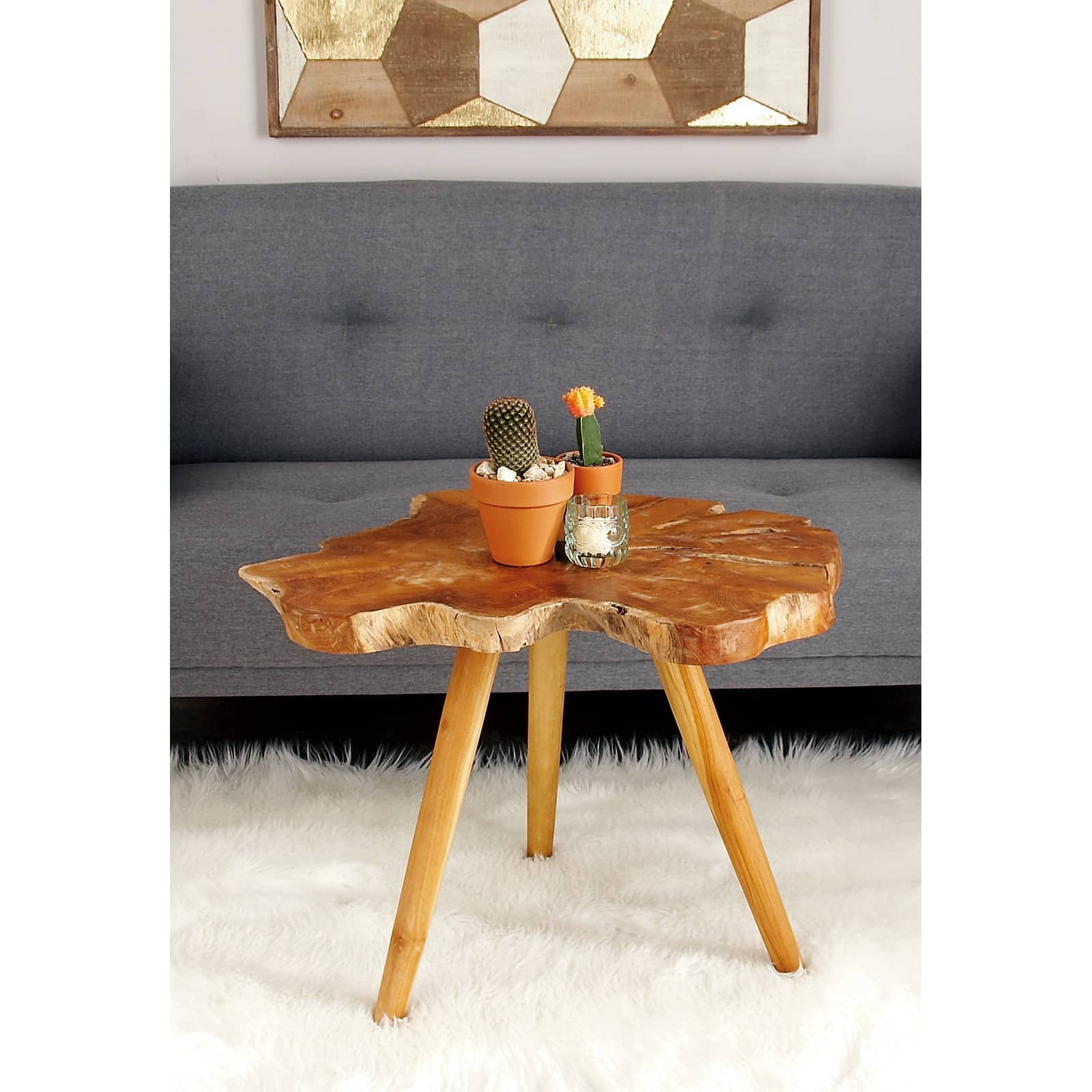 20'' Brown Teak Rustic Accent Table