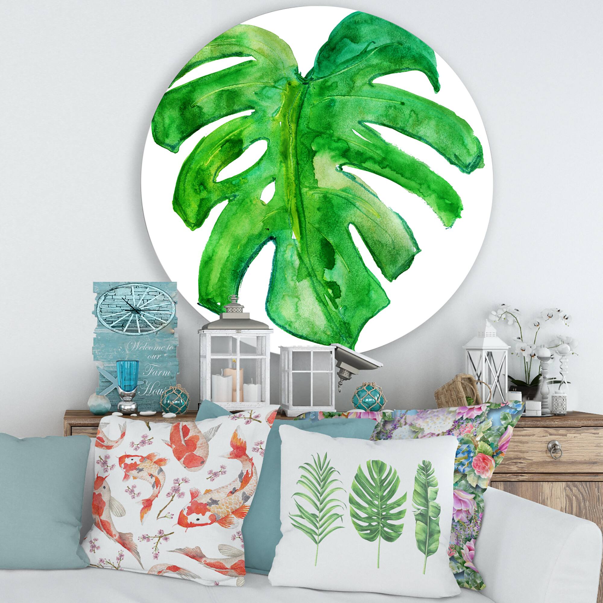 Designart - Tropical Leaf Of Monstera I - Farmhouse Metal Circle Wall Art