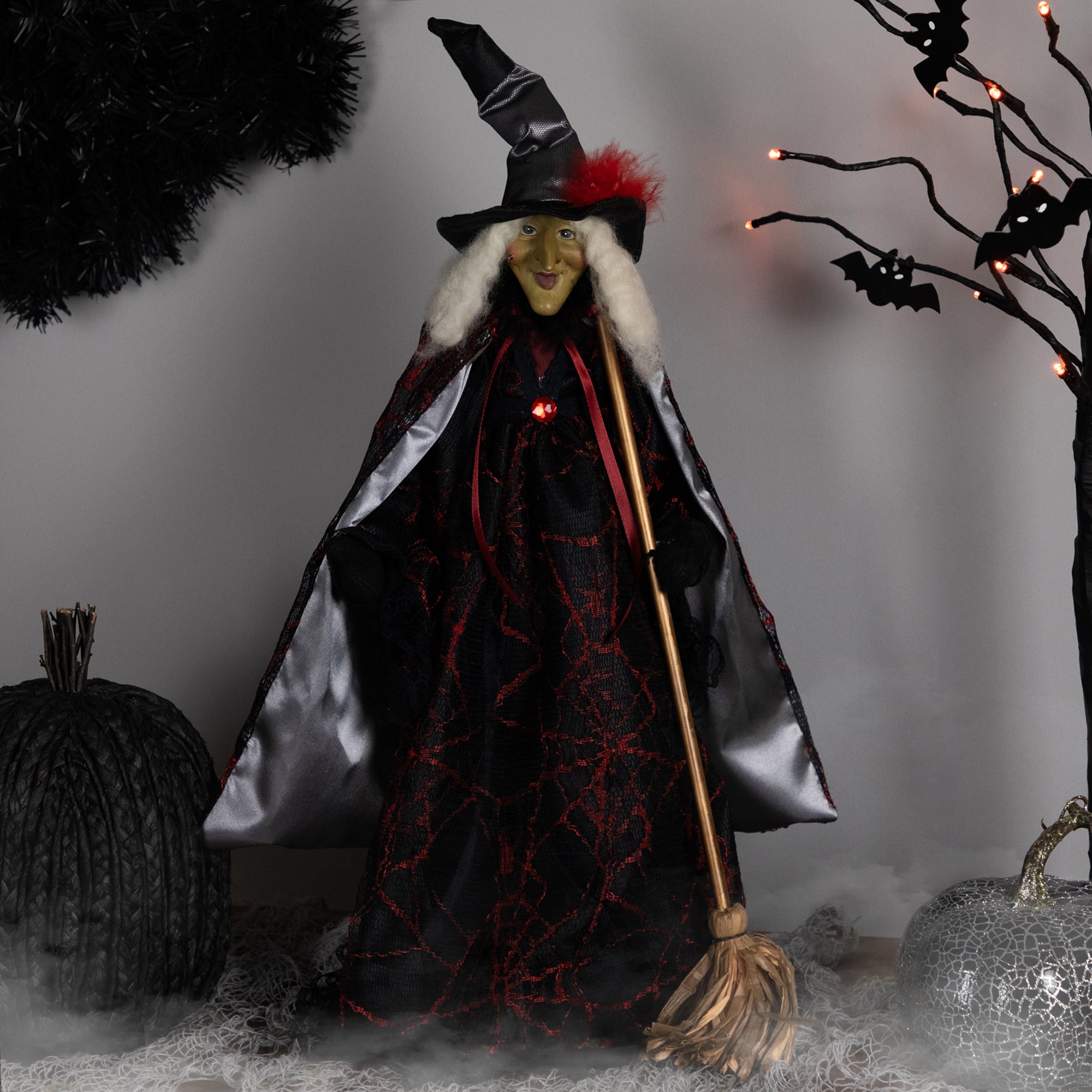Victorian Style Witch with Broom Halloween Figure - 18"