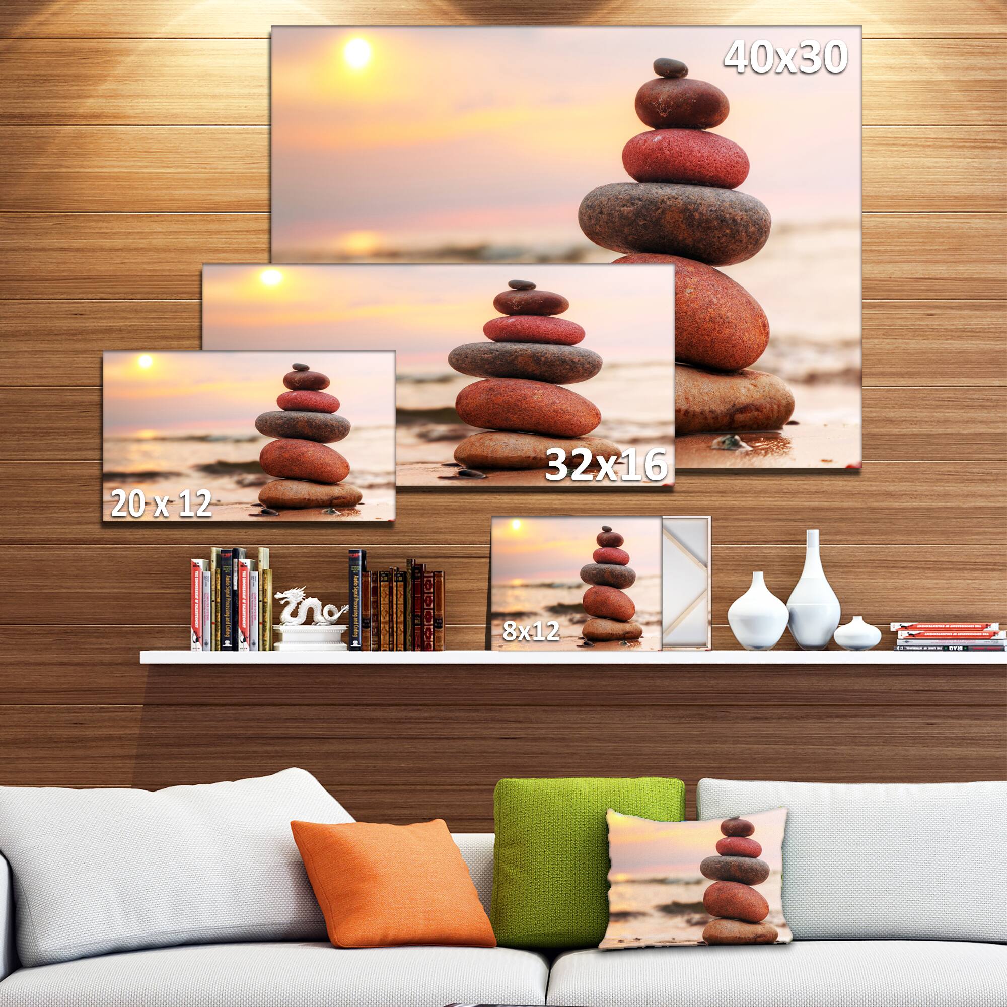 Designart - Stones Pyramid on Sand Symbolizing Zen - Landscape Canvas Art Print