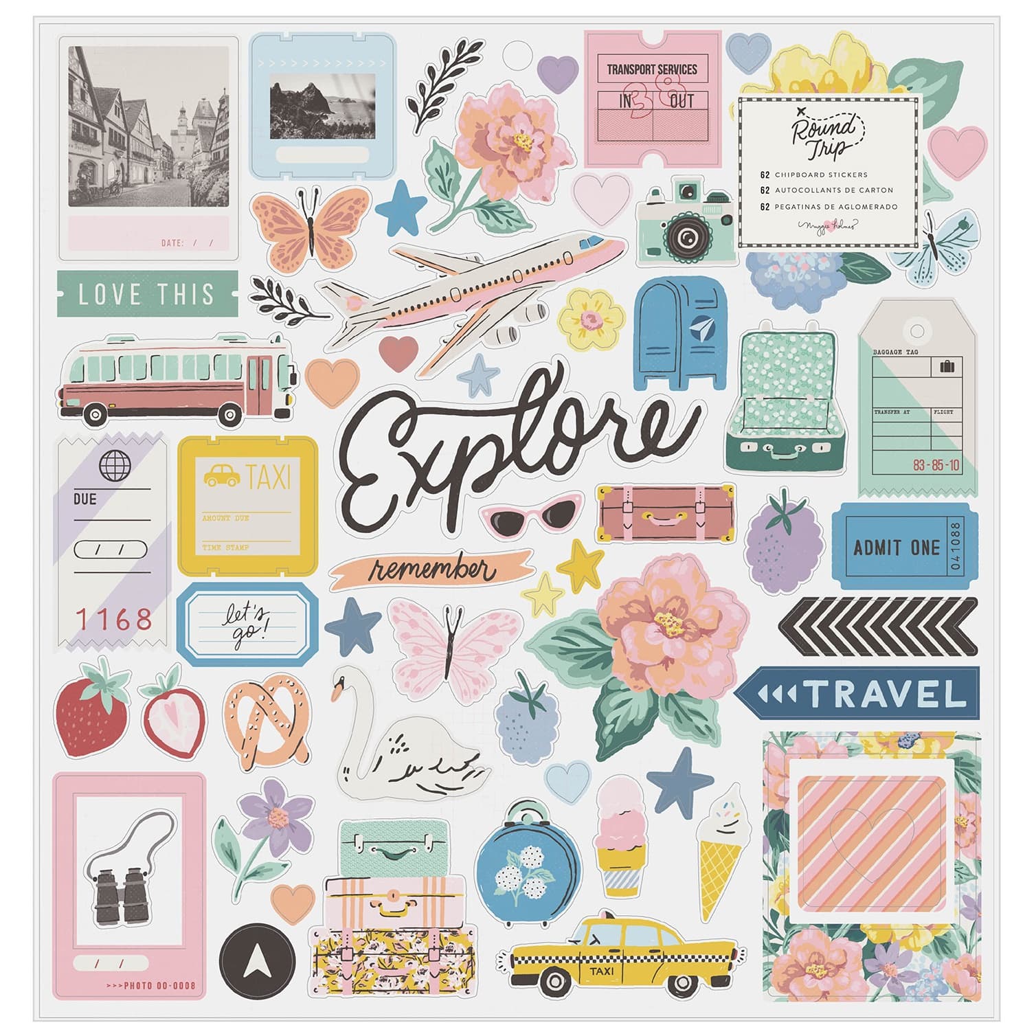 Maggie Holmes Round Trip Icons & Phrases Chipboard Stickers | Michaels