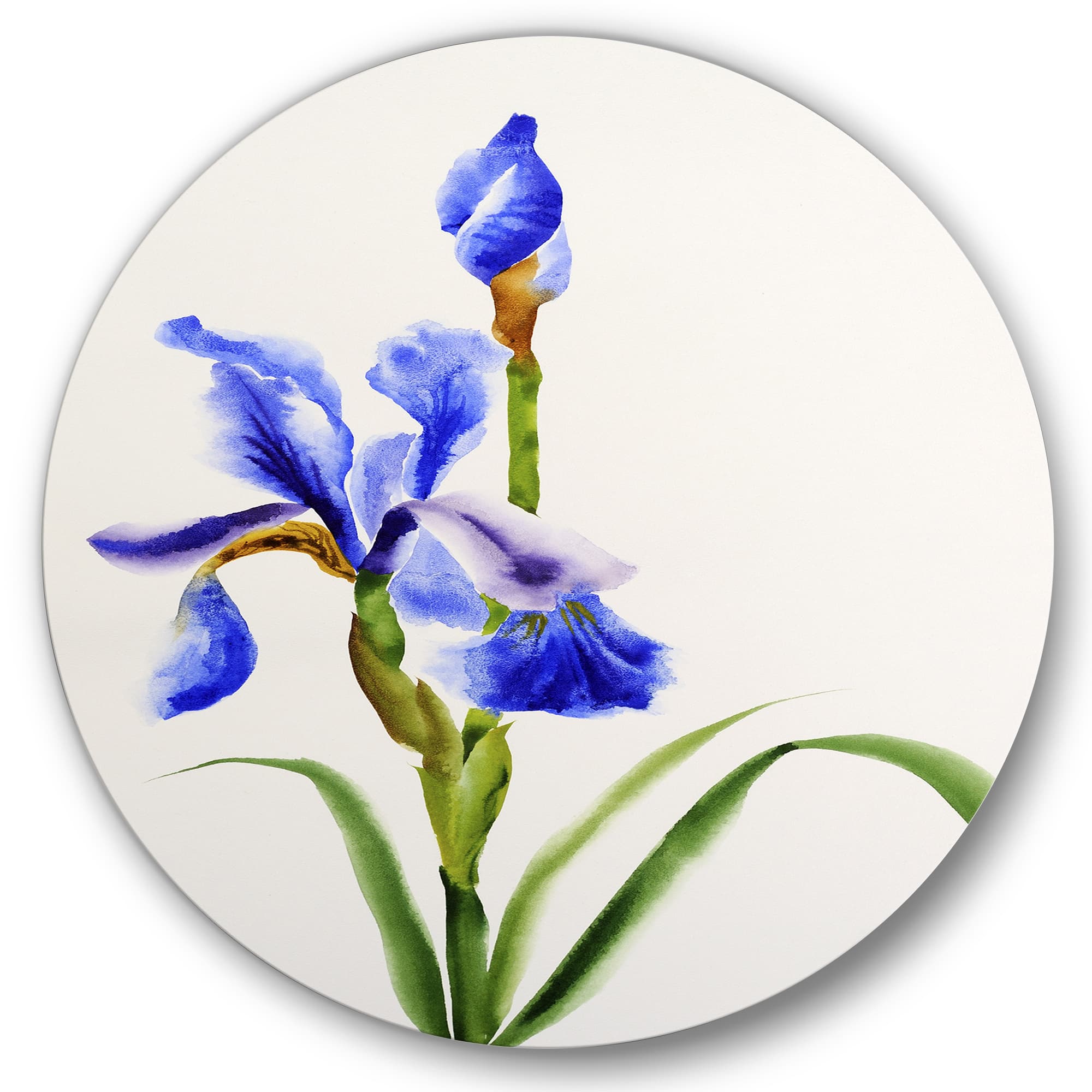Designart - Retro Blue Iris Flower - Traditional Metal Circle Wall Art