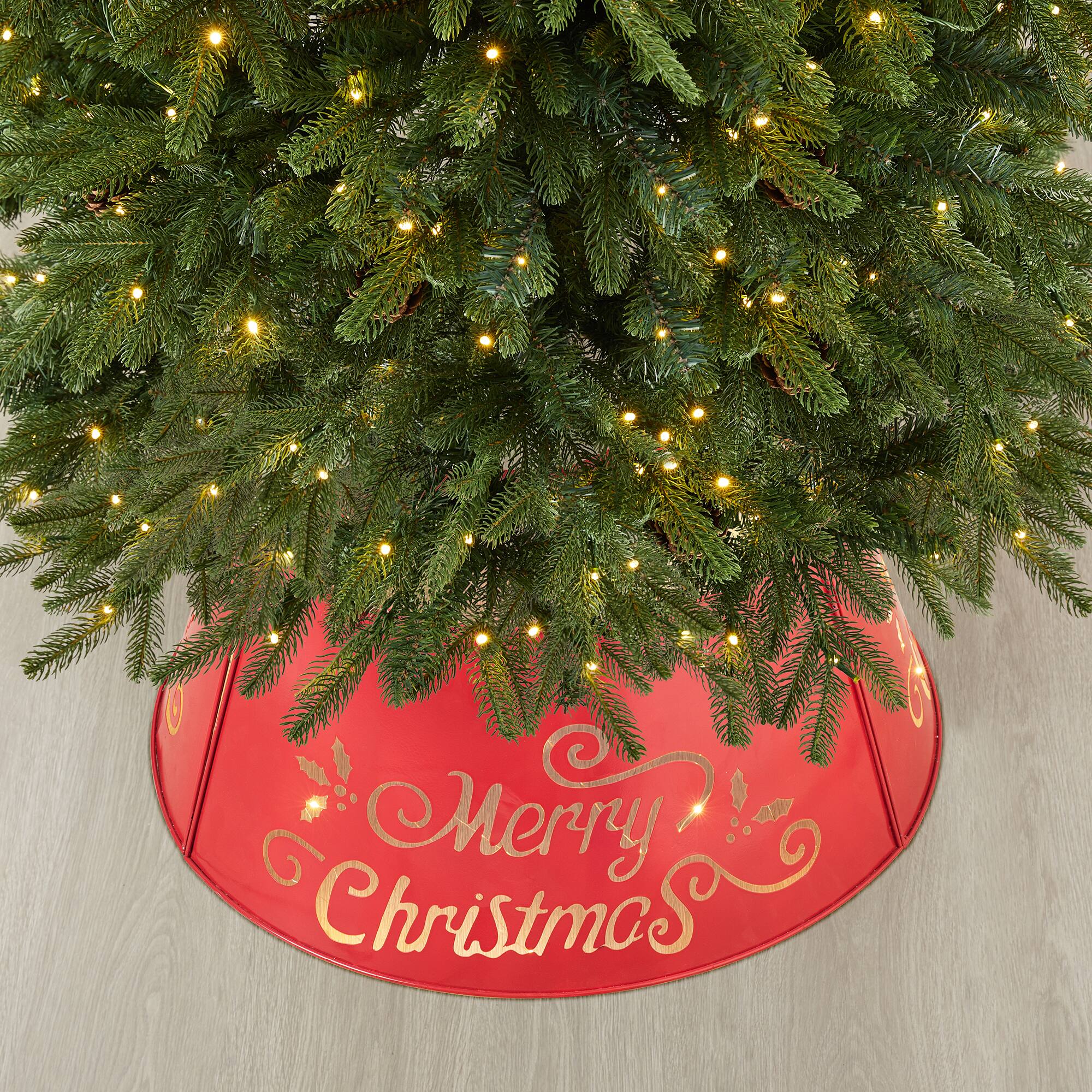 Glitzhome&#xAE; Red 26&#x22; LED Merry Christmas Cutout Metal Tree Collar