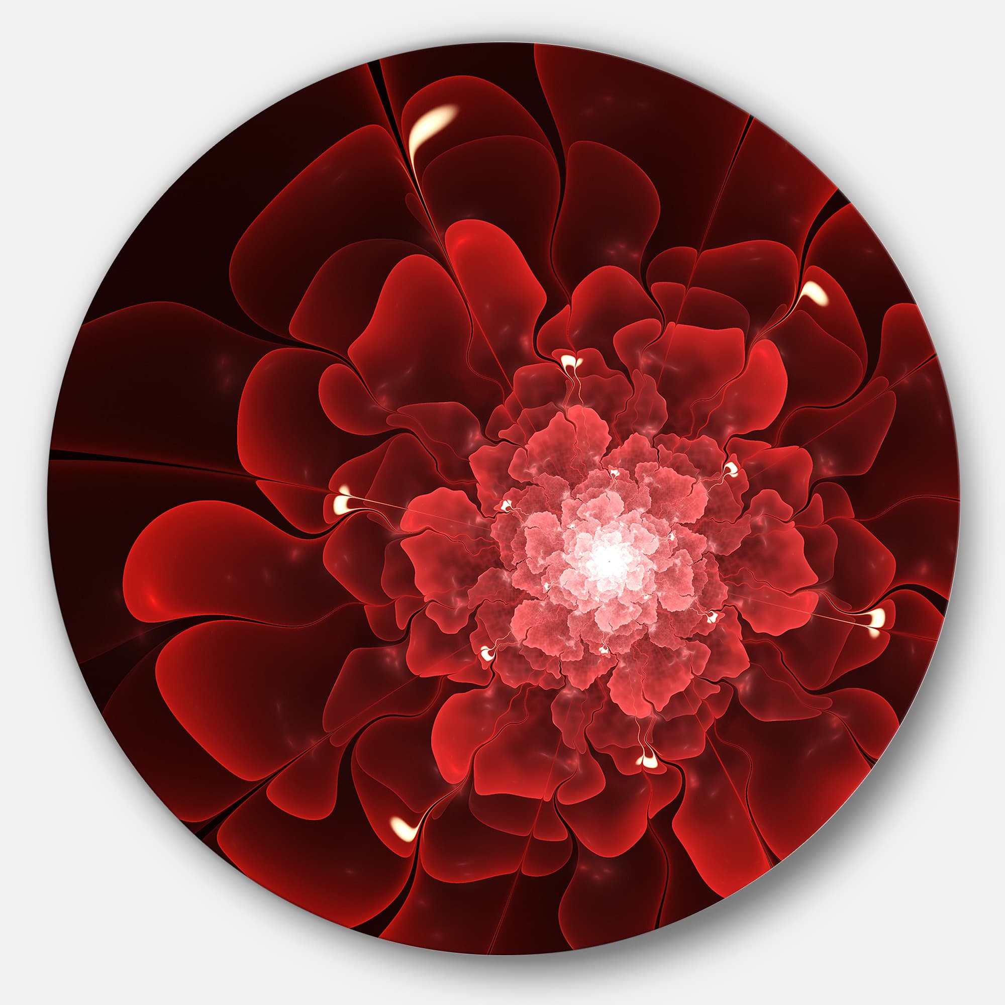 Designart - Fractal Flower Clear Red Digital Art' Floral Metal Circle Wall Art