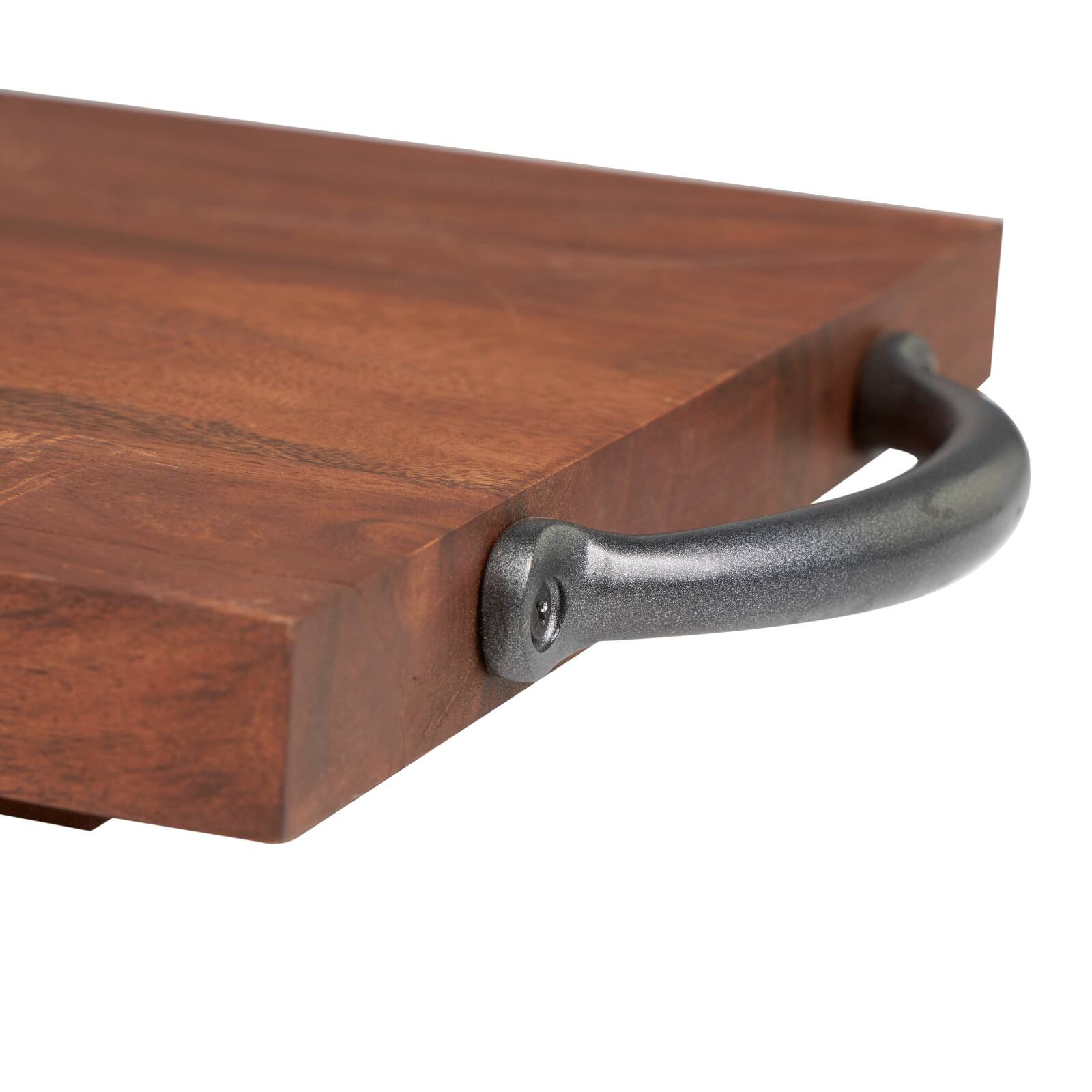 28&#x22; Brown Wood Tray with Black Metal Handles