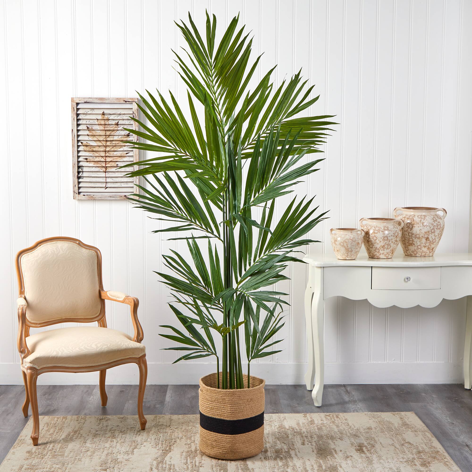 7ft. Kentia Artificial Palm in Handmade Natural Cotton Planter
