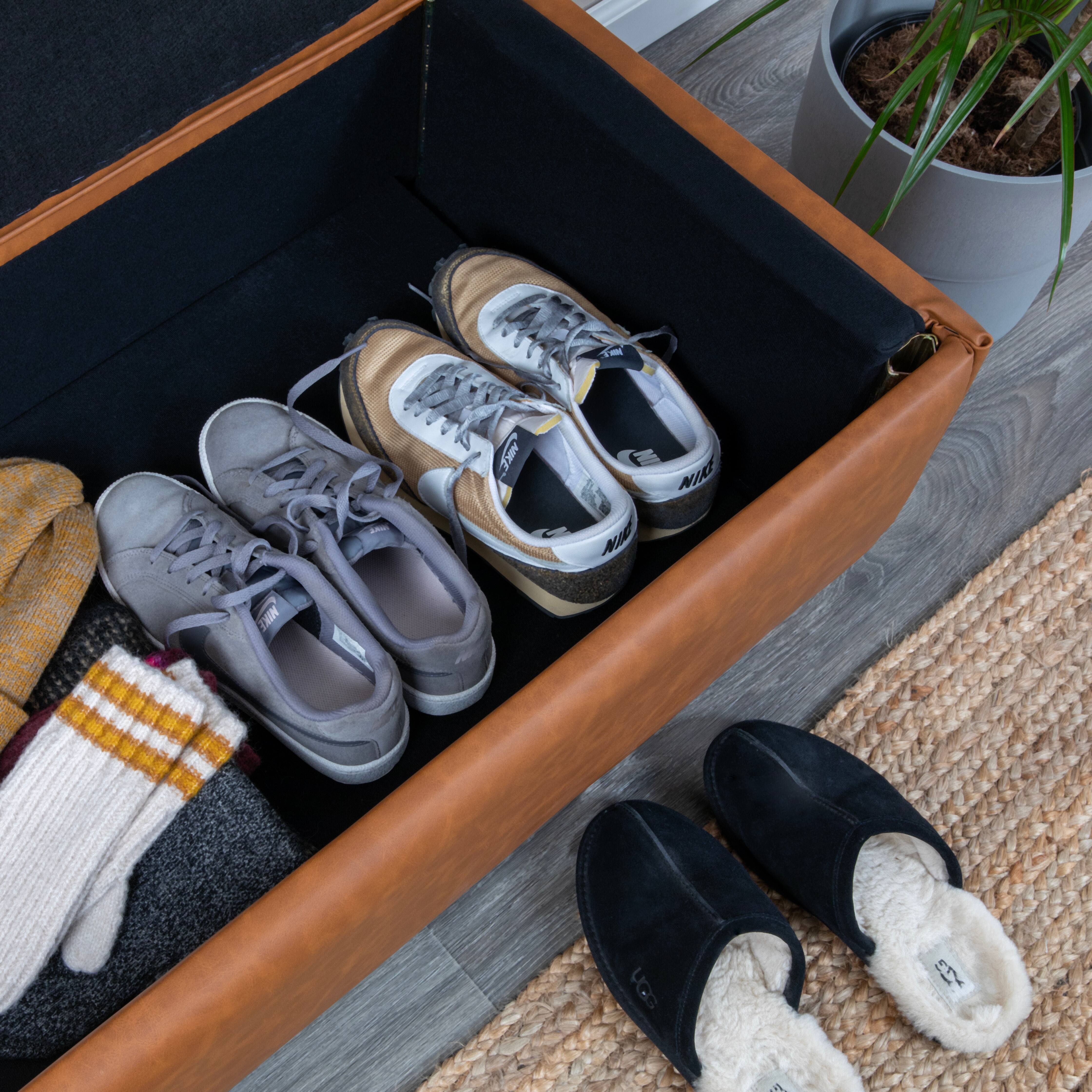 Hello Honey® Cognac Vegan Leather Bench with Storage