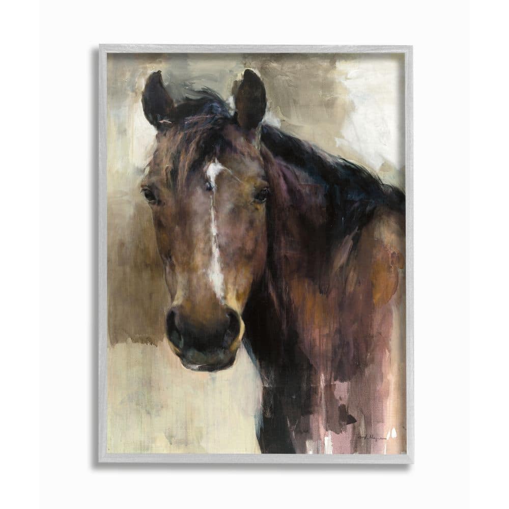 Stupell Industries Masculine Horse Portrait Western Brown Tan Stallion Painting Framed Wall Art