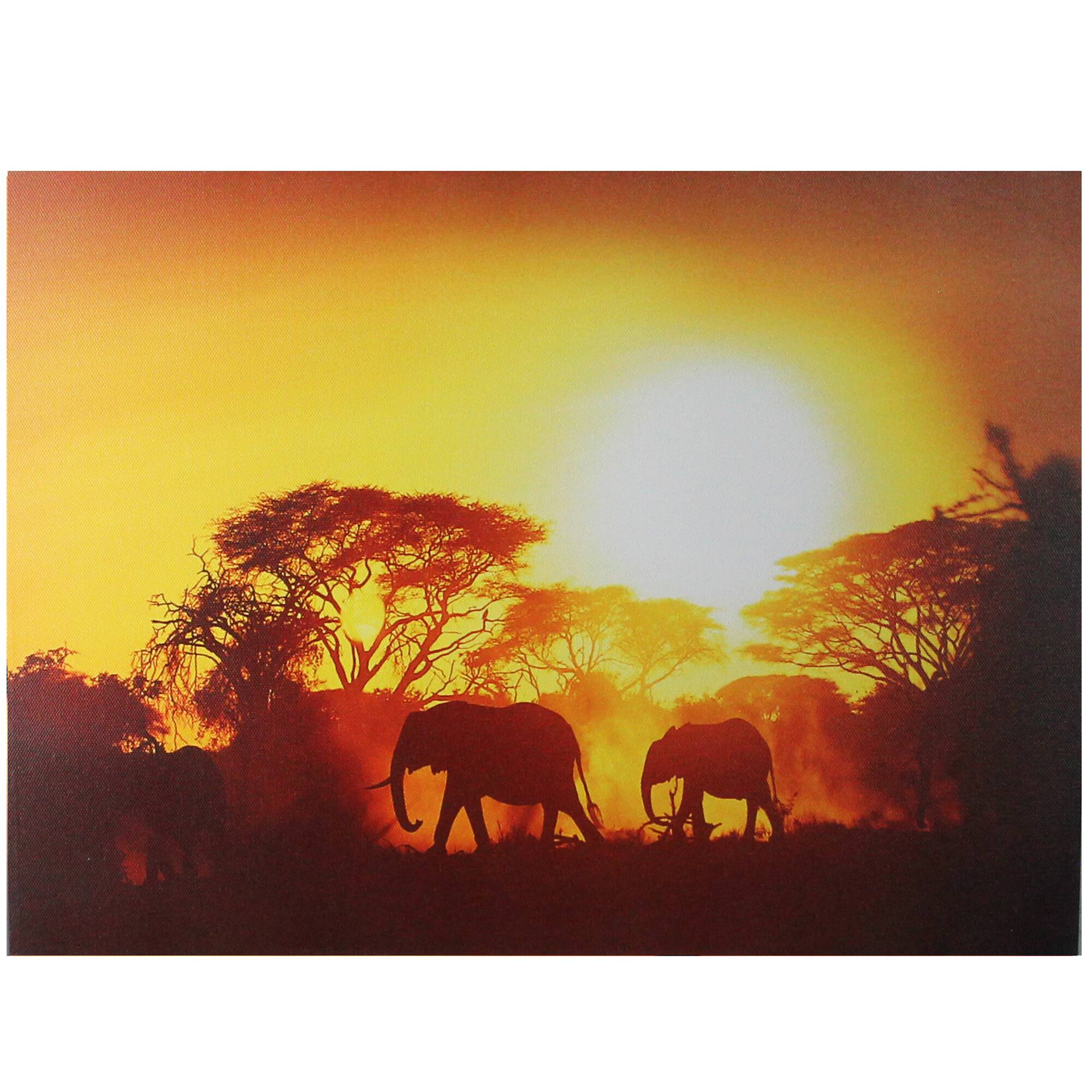 LED Safari Sunset Elephant Canvas Wall Art
