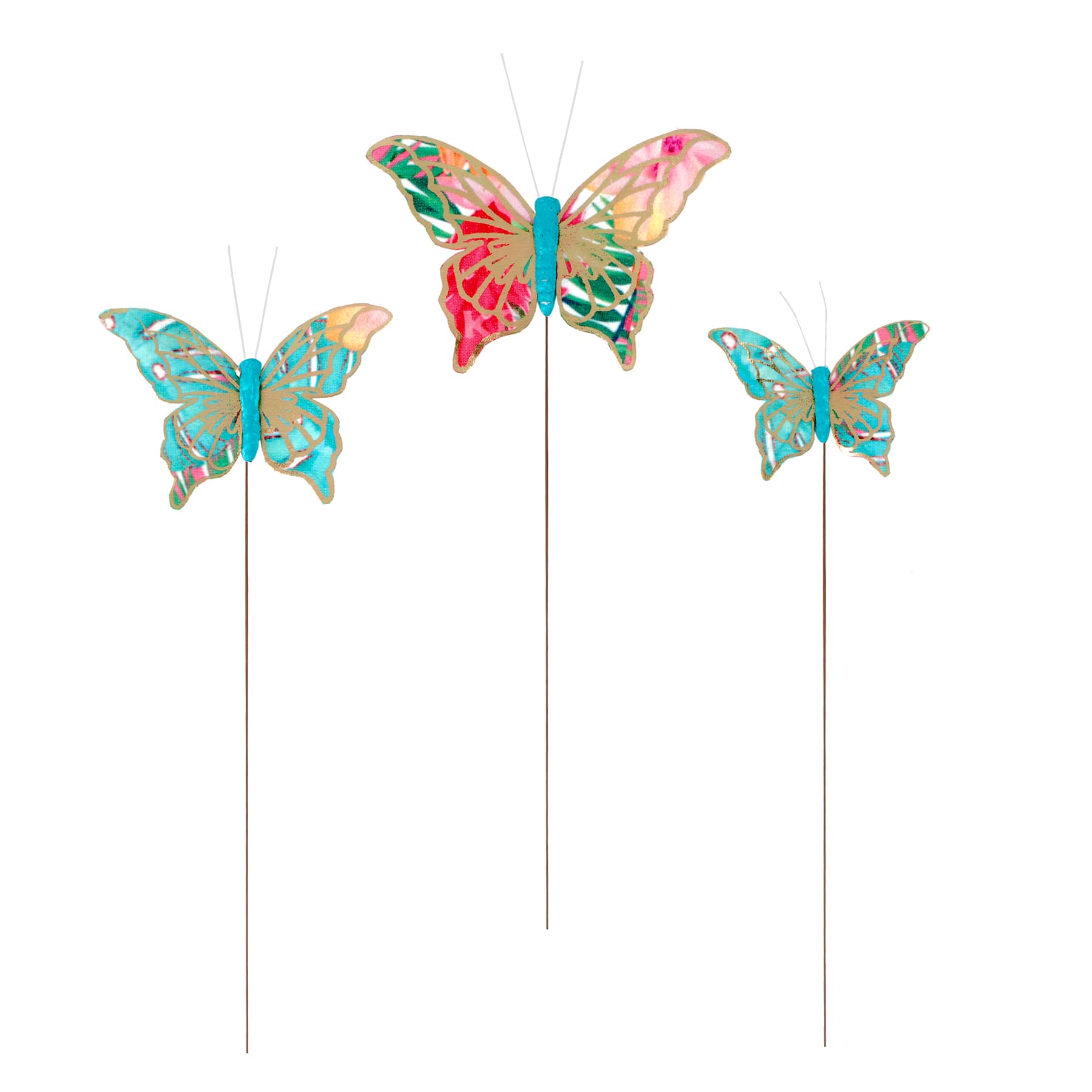 Turquoise &#x26; Gold Patterned Fabric Butterfly, 3ct. by Ashland&#xAE;