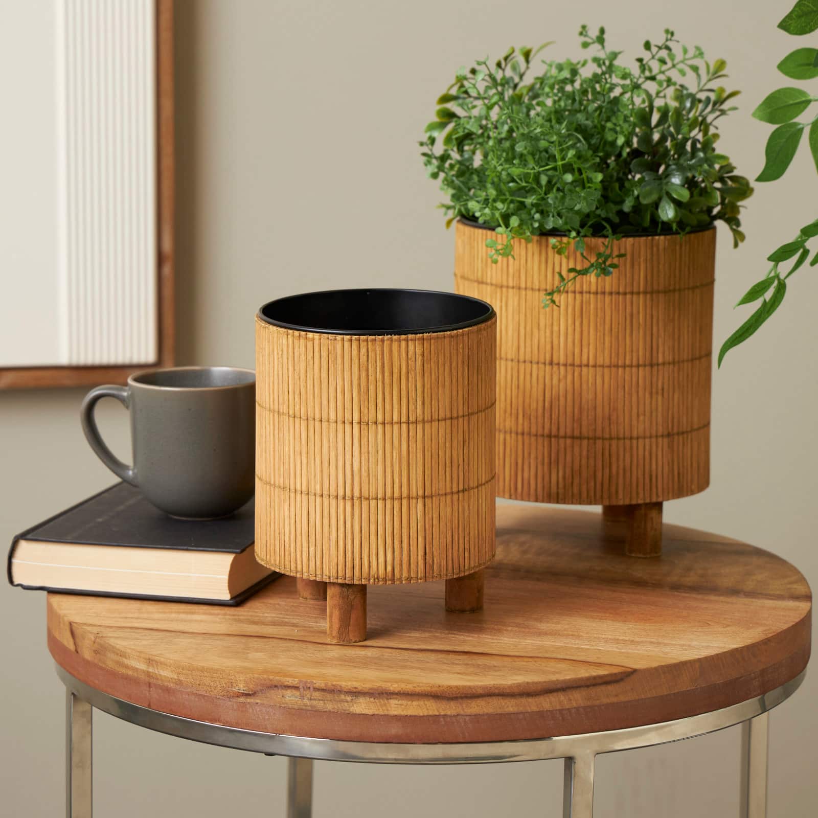 Brown Bamboo Wood Planter Set