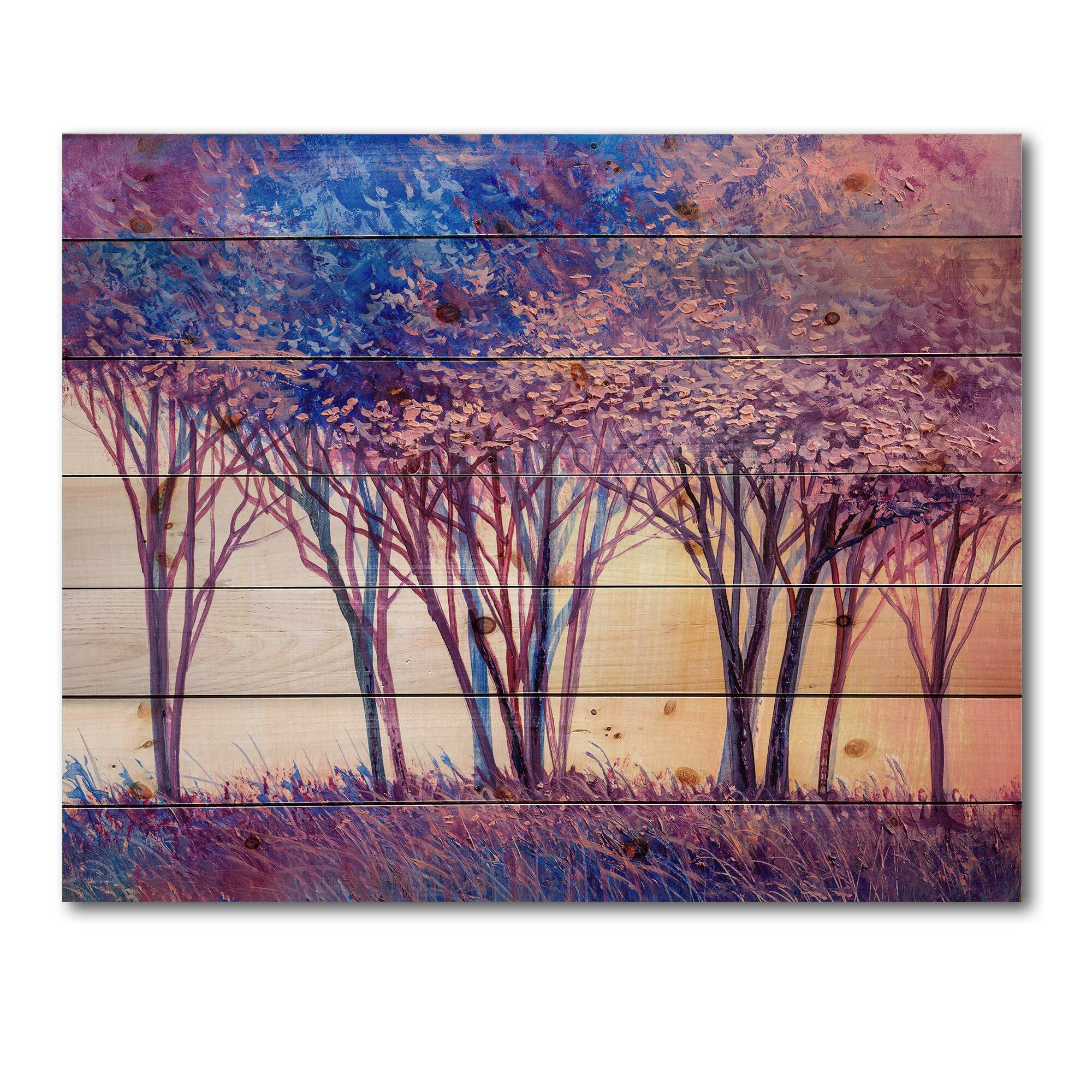 Designart - Colorful Trees Abstract Forest Landscape - Modern Print on Natural Pine Wood
