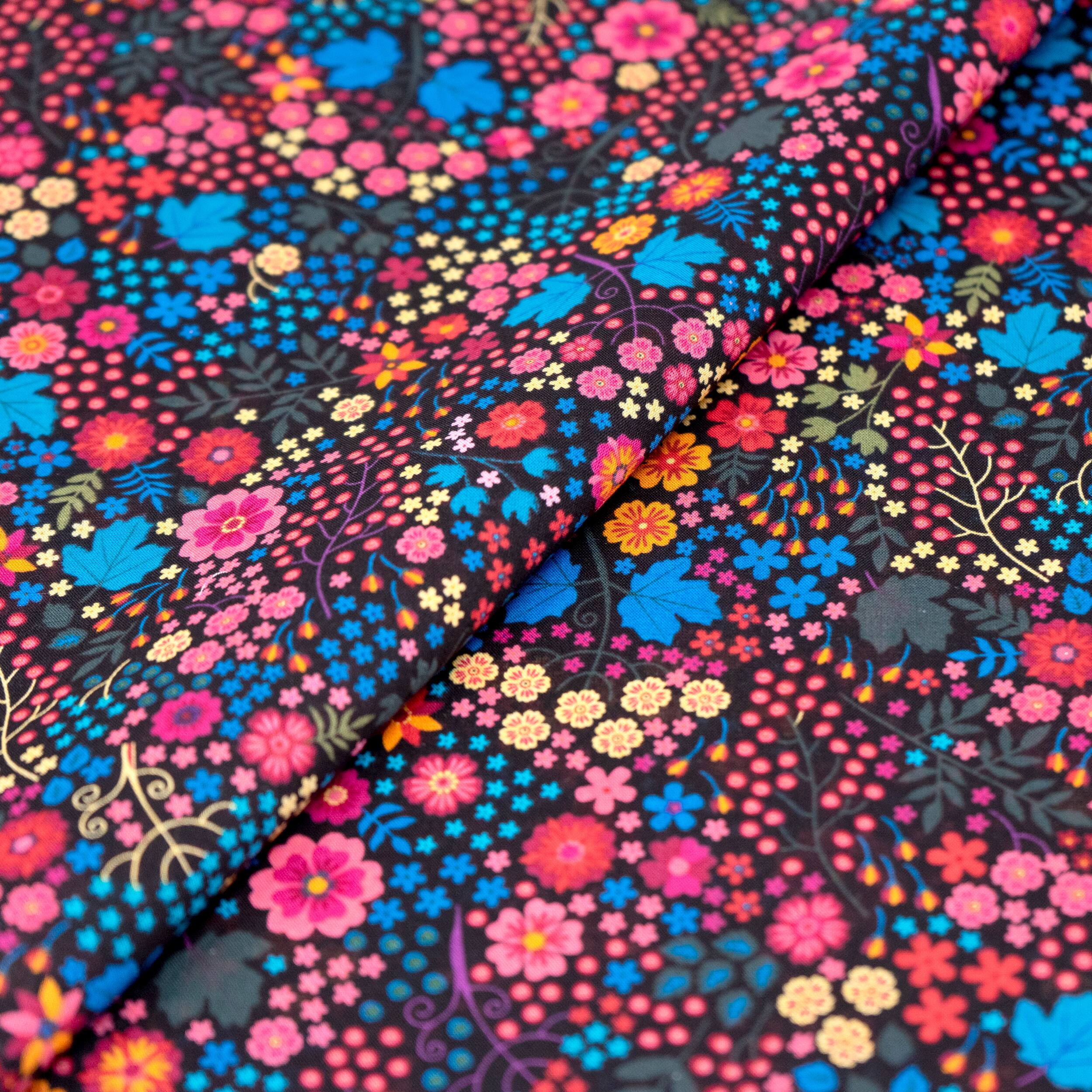 SINGER Red & Blue Floral Cotton Lawn Fabric