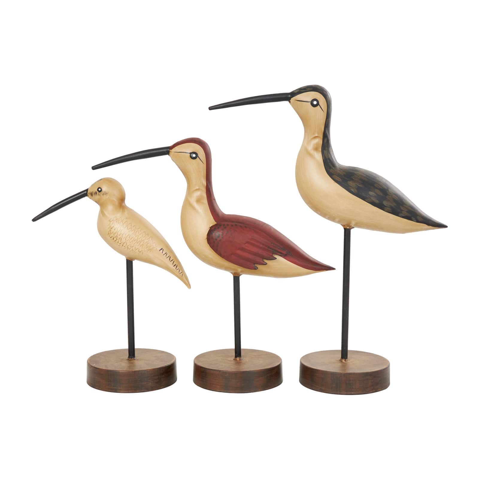 Brown Metal Bird Sculptures with Round Base Set