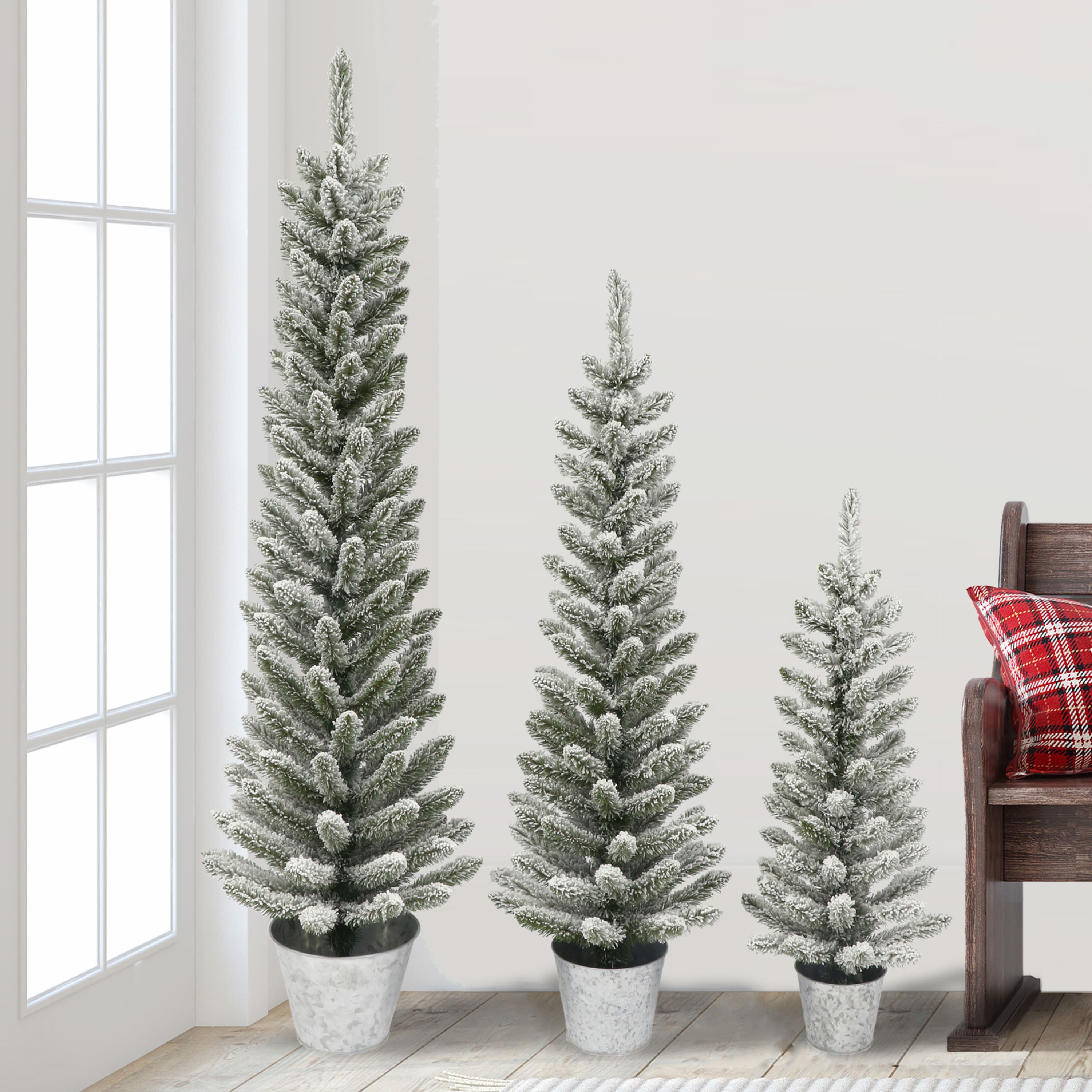 3 Pack Potted Flocked Artificial Christmas Trees