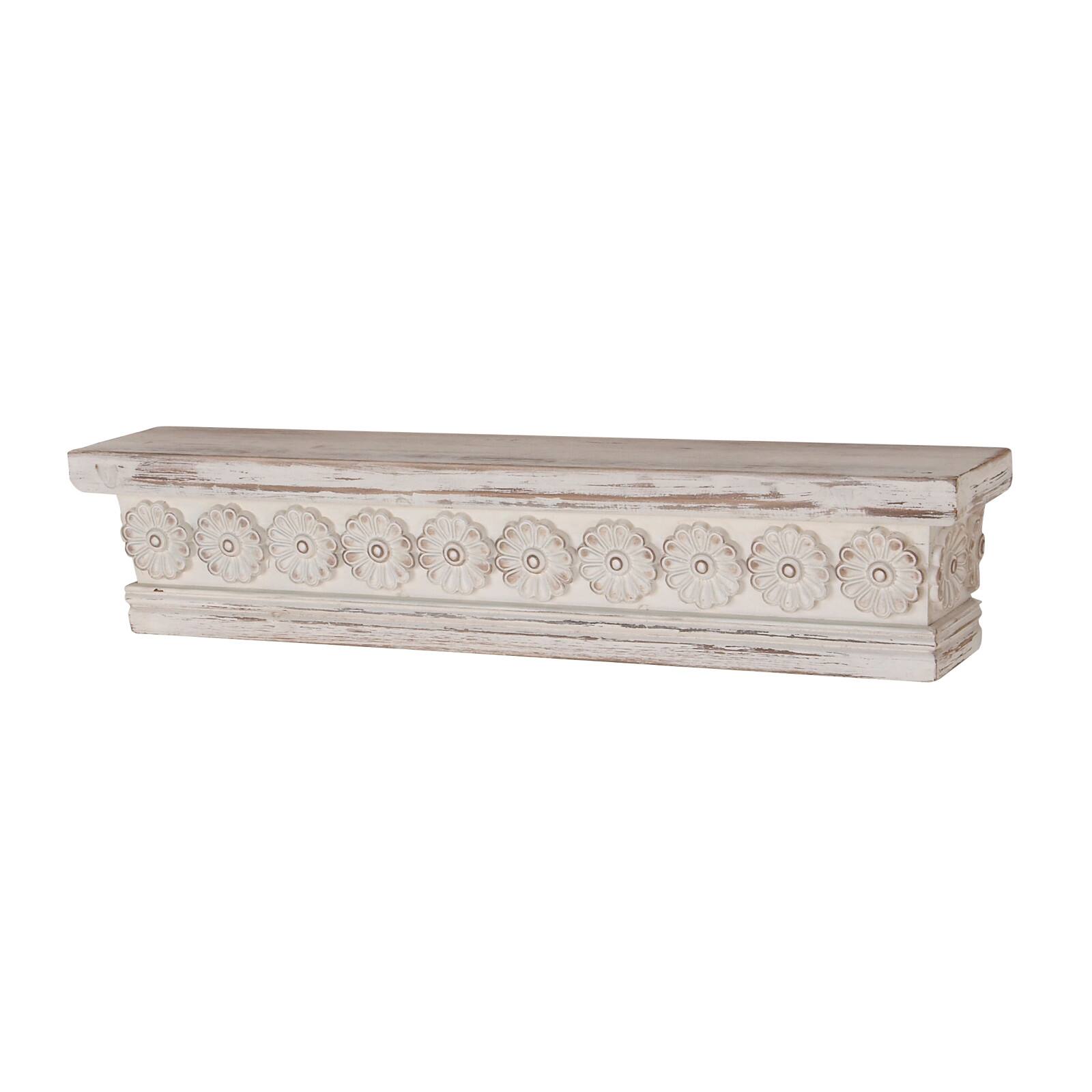 White Chinese fir wood Vintage Wall Shelf, 6&#x22; x 28&#x22; x 5&#x22;