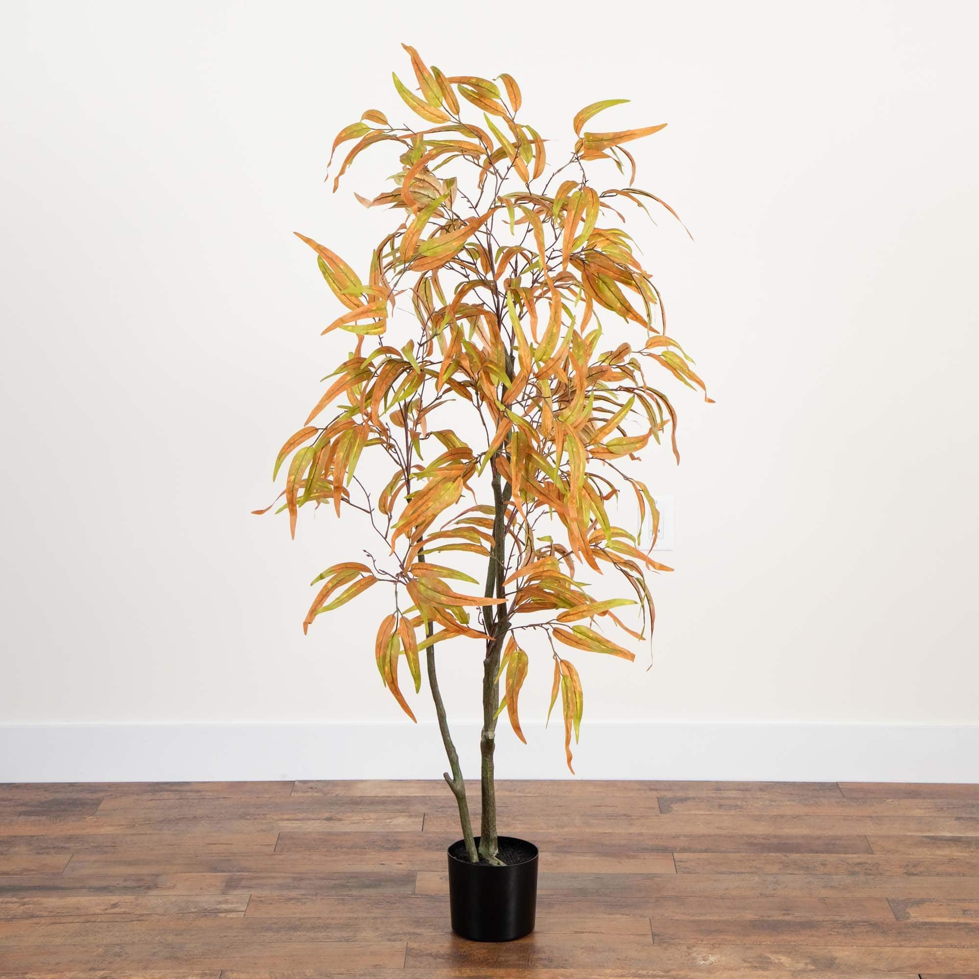 5ft. Green &#x26; Orange Autumn Wispy Eucalyptus Artificial Potted Tree