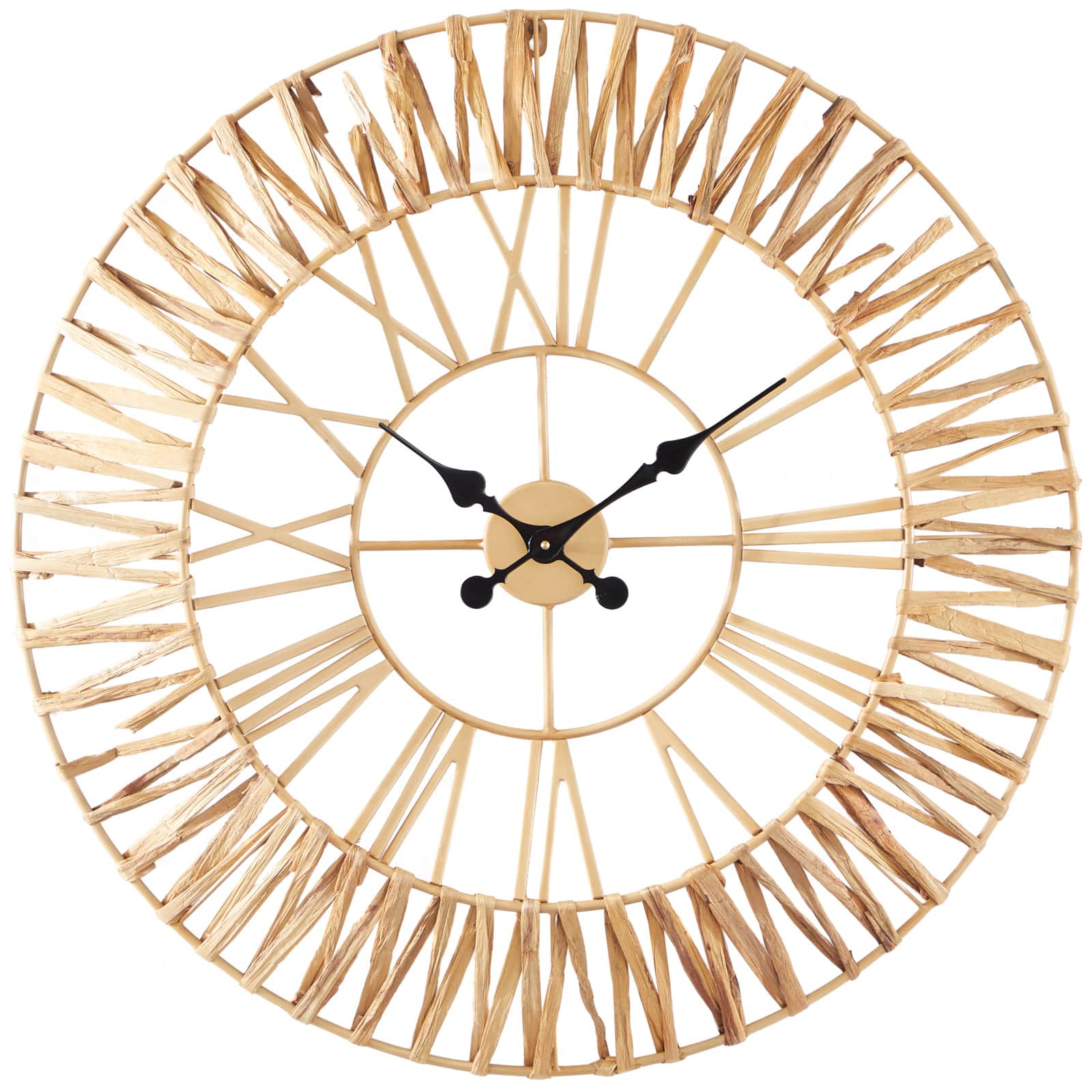 30.5&#x22; Gold Seagrass Round Wall Clock with Weaving Design