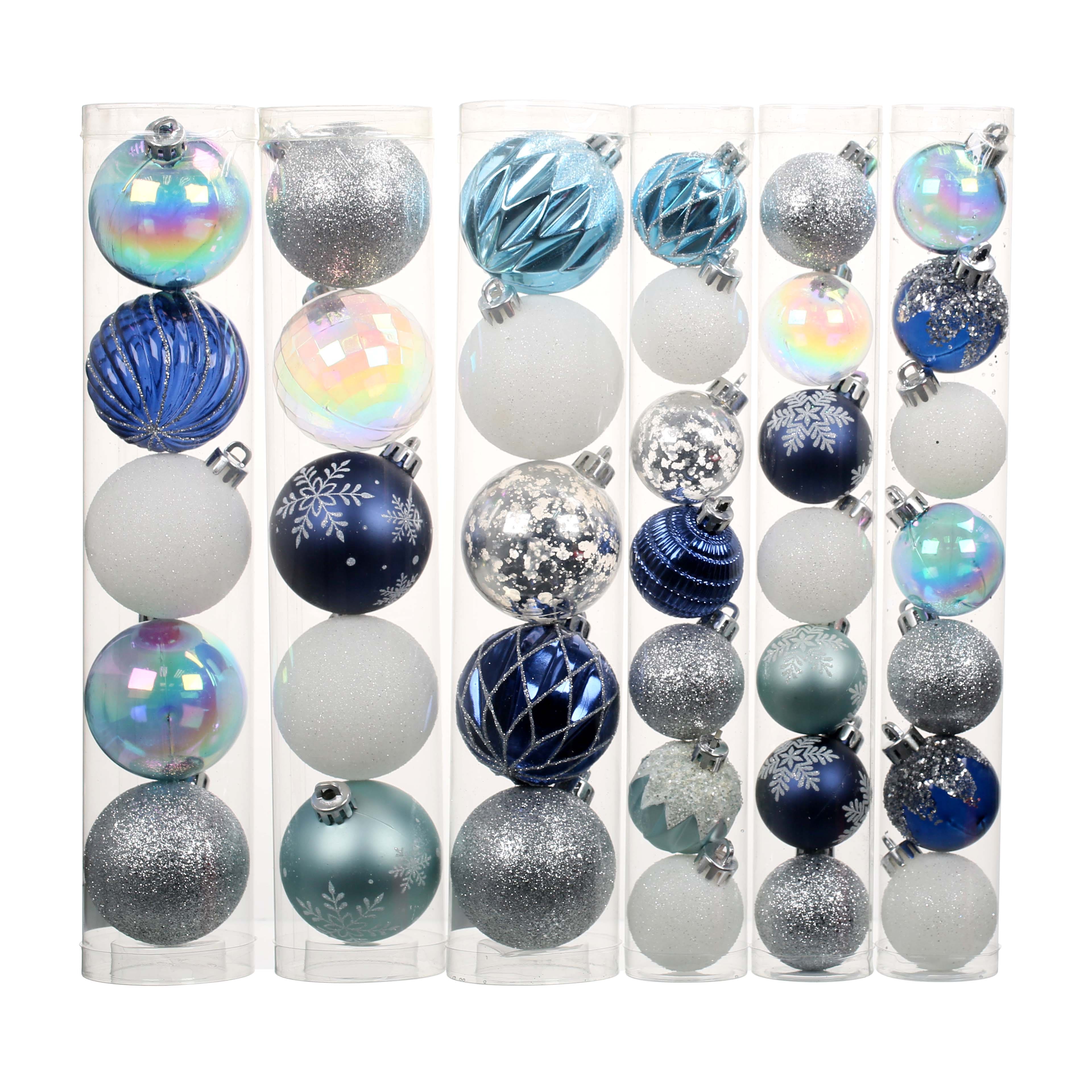 Assorted Blue, White &#x26; Silver Ball Plastic Ornament Tube by Ashland&#xAE;, 1pc.