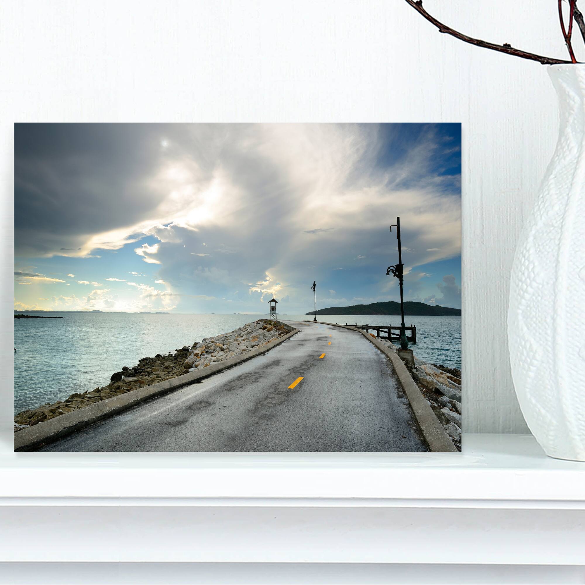 Designart - Vintage Pathway into the Ocean - Sea Bridge Canvas Art Print