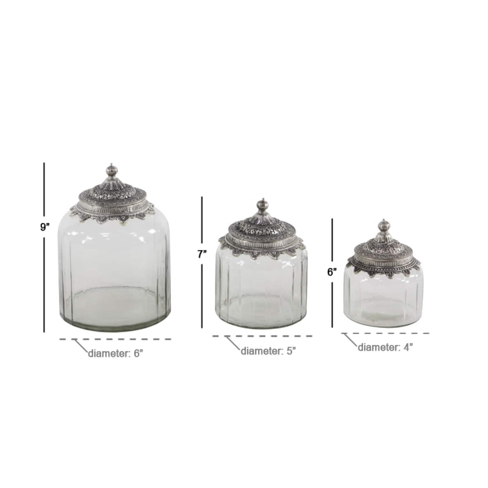 Clear Glass Decorative Jar Set with Silver Lids