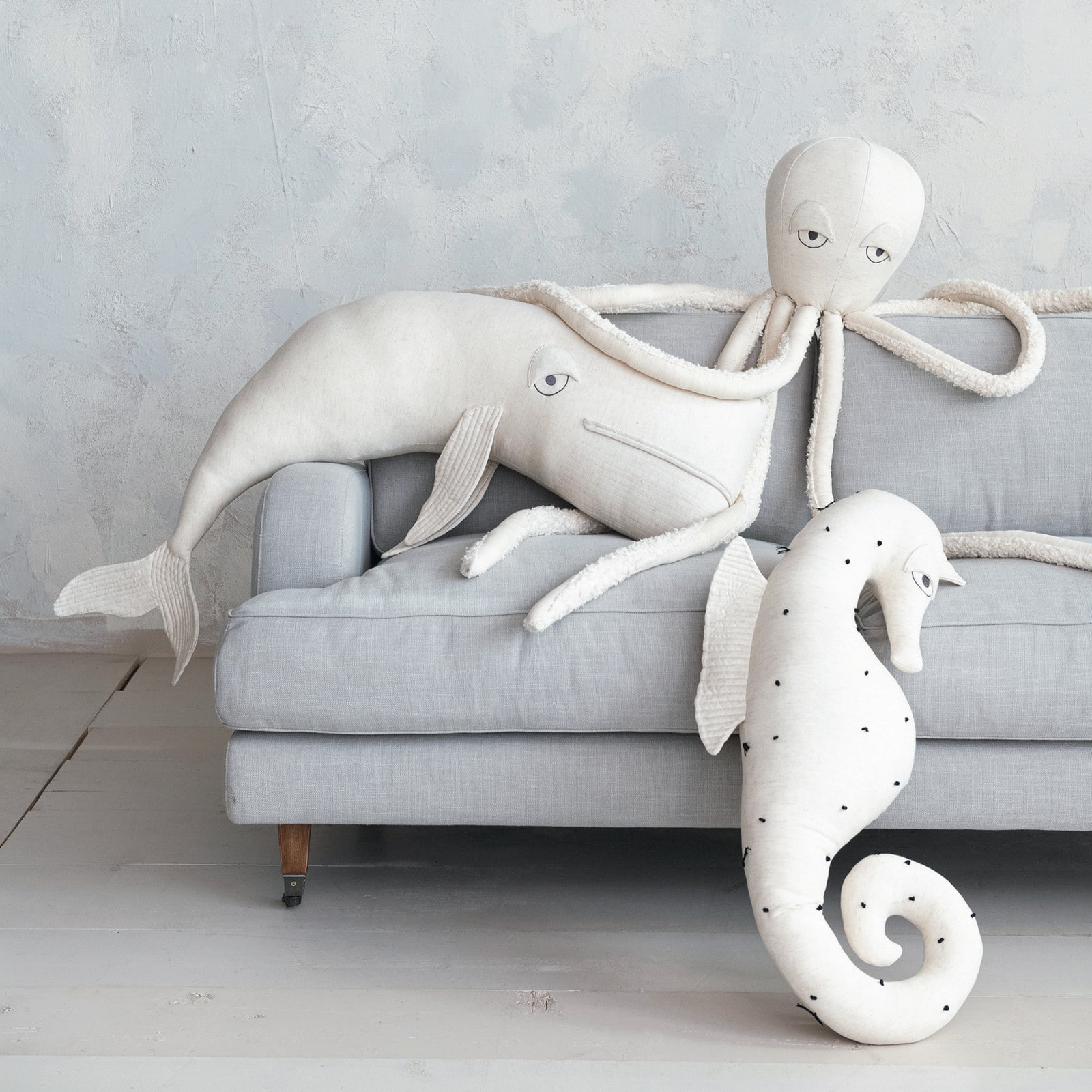 Hello Honey&#xAE; White Cotton &#x26; Linen Octopus-Shaped Pillow