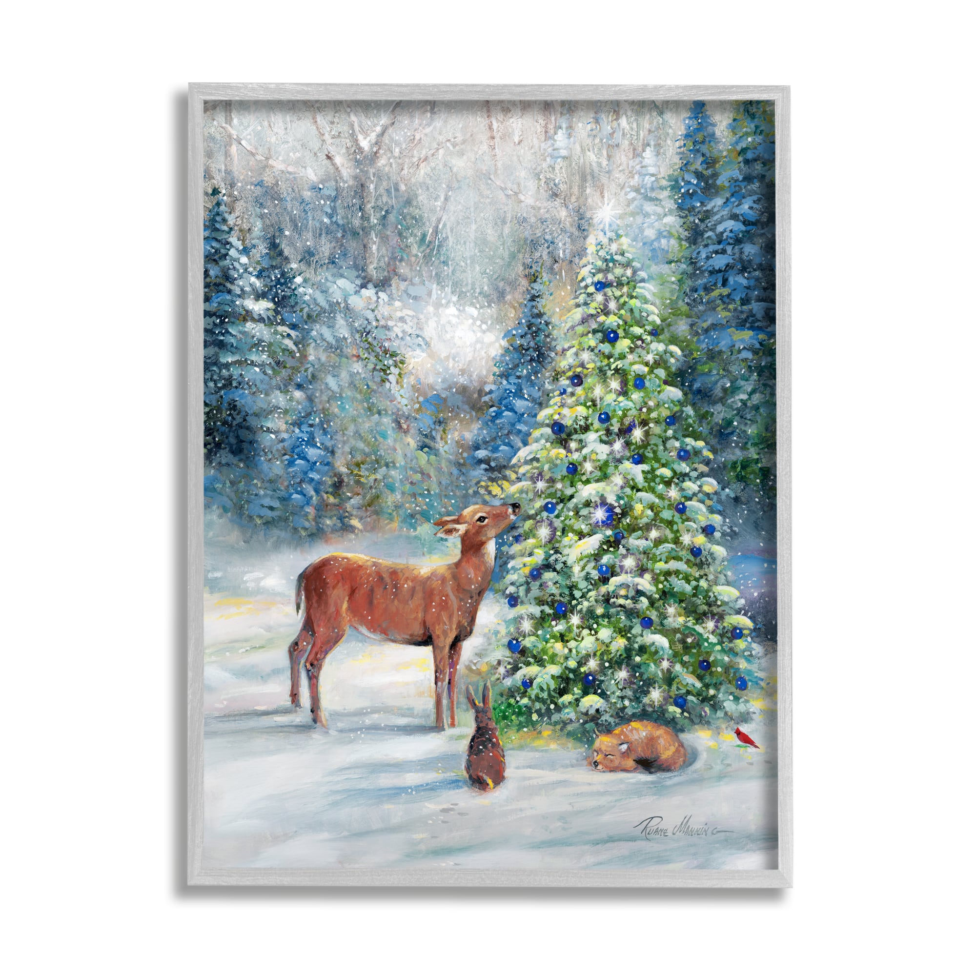 Stupell Industries Winter Woodland Animals Tree Framed Giclee Art