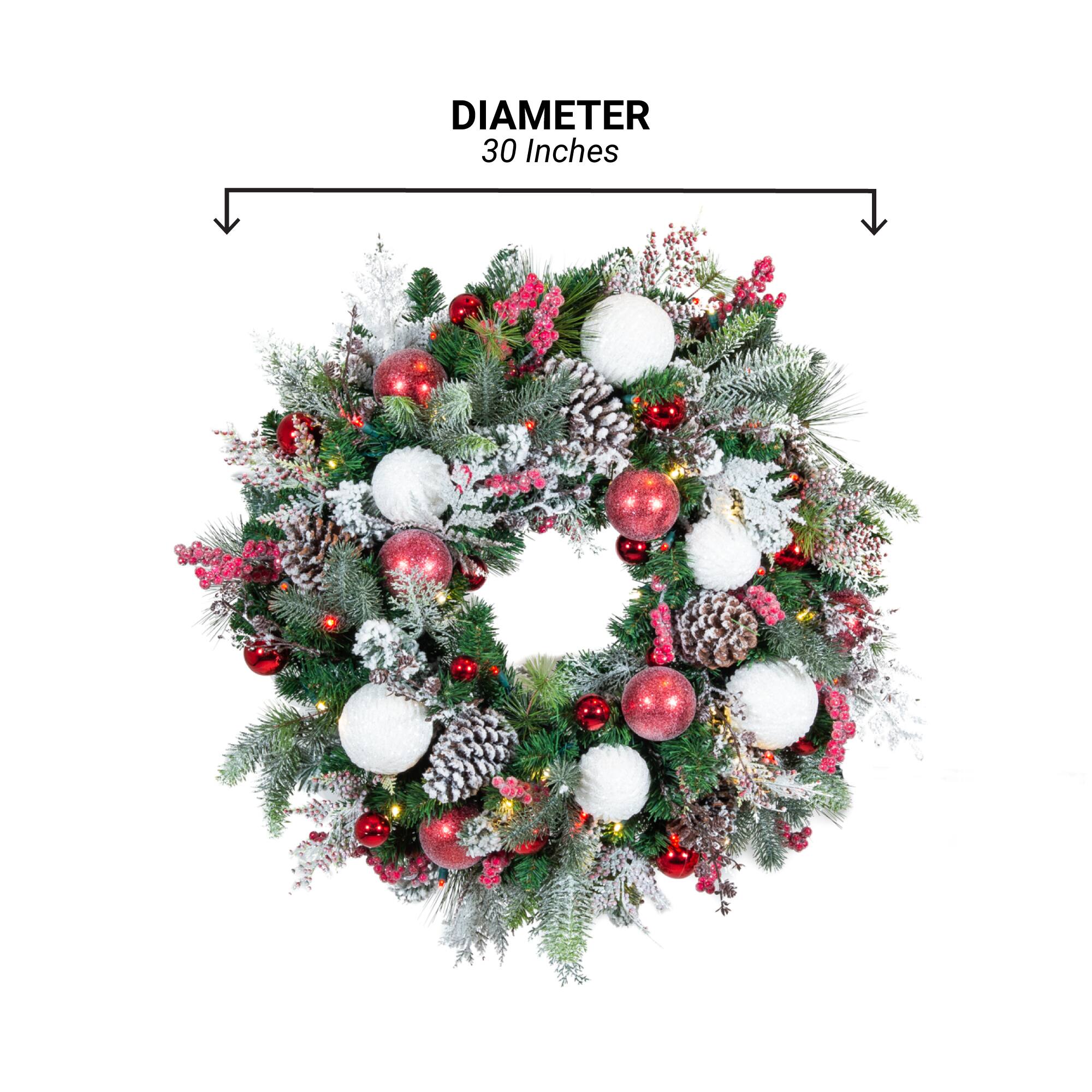 Village Lighting 30" Pre-Lit Frosted Wonderland Christmas Wreath, Red & Clear LED Lights