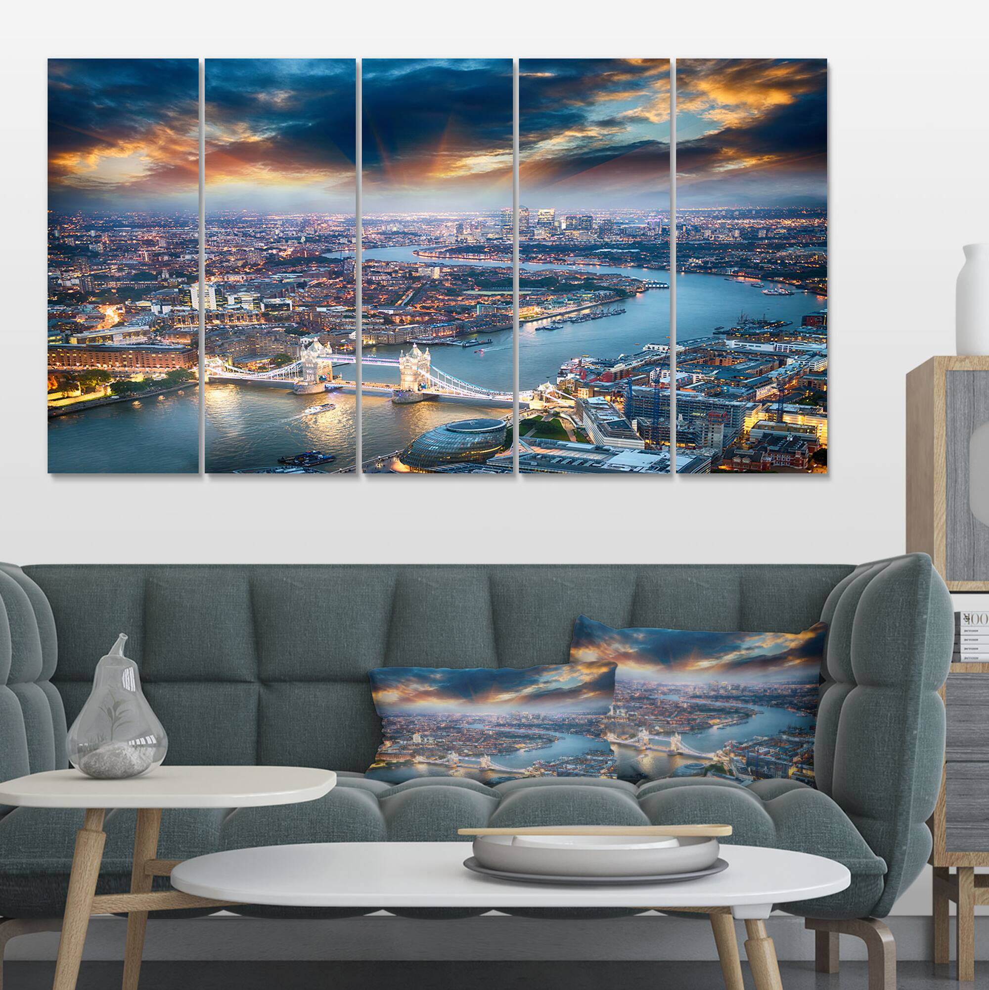 Designart - Aerial View of London at Dusk - Cityscape Photo Canvas Print