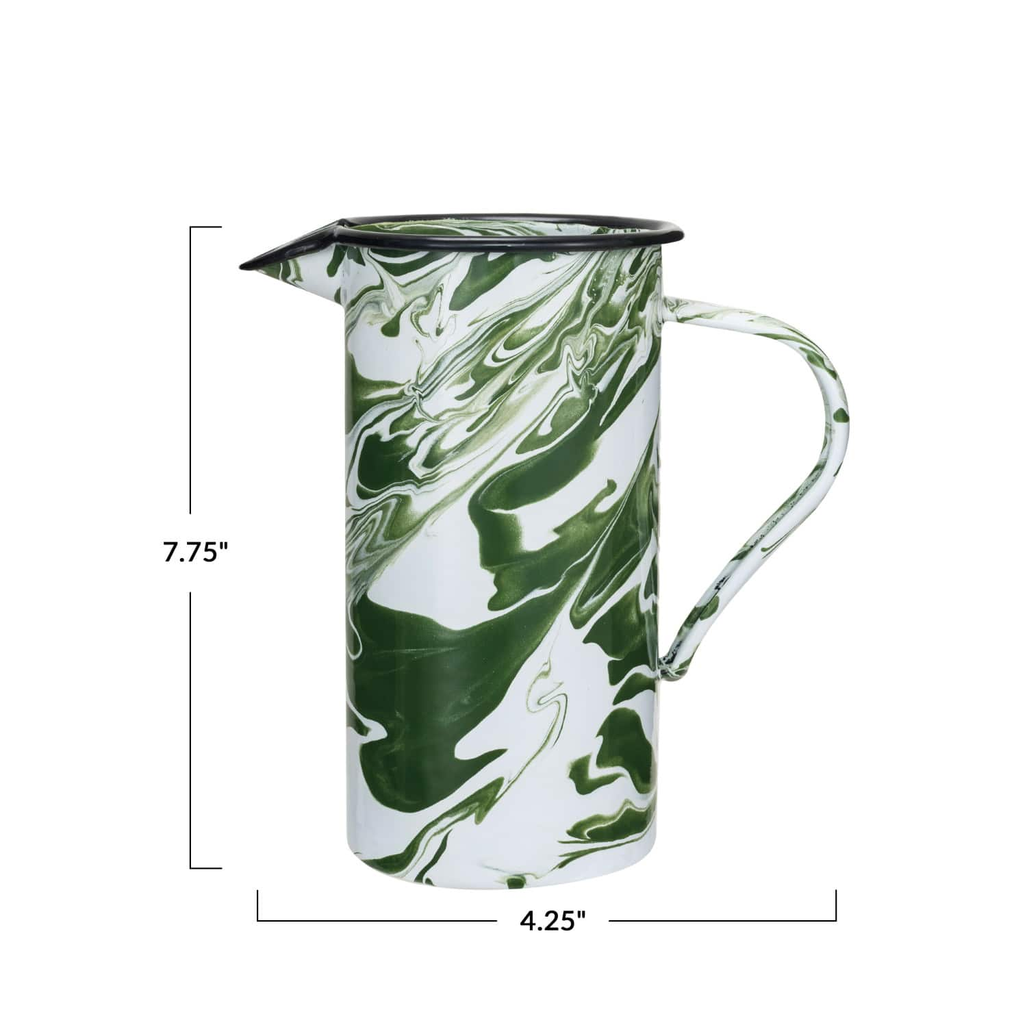 7.75&#x22; Green &#x26; White Marbled Enameled Pitcher