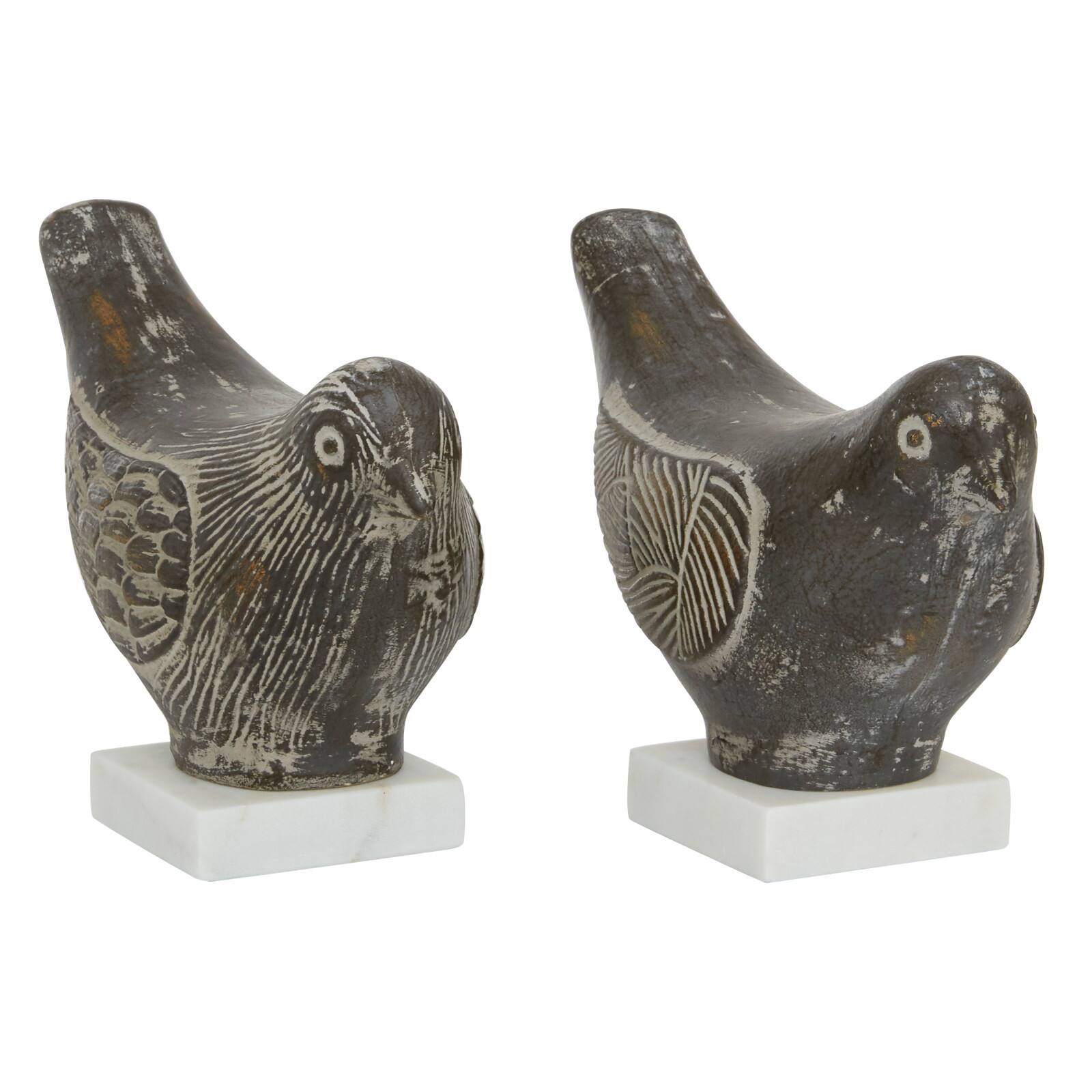 Set of 2 Brown Ceramic Coastal Bird Sculpture, 16.75", 18.25"