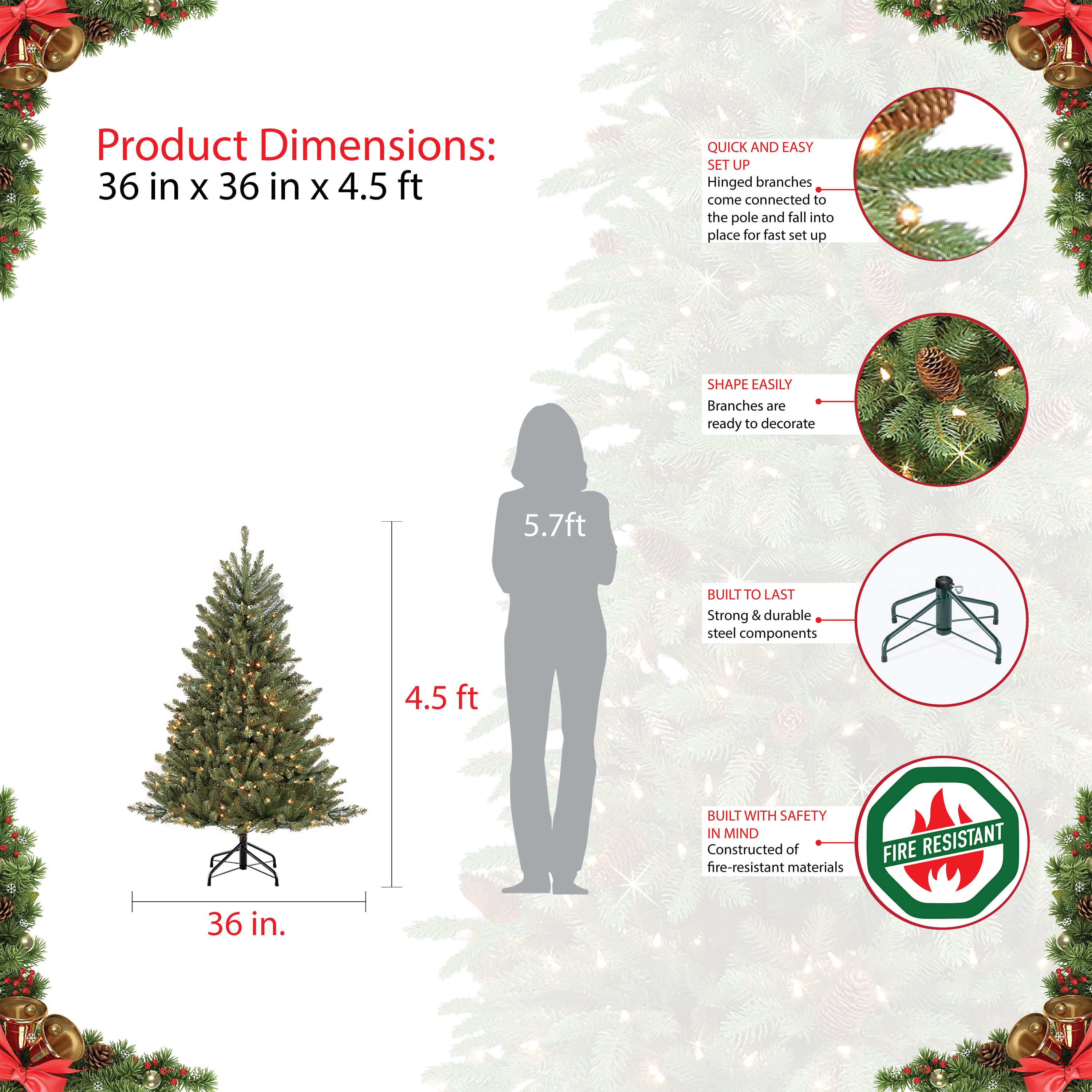 4.5ft. Unlit Fraser Fir Artificial Christmas Tree