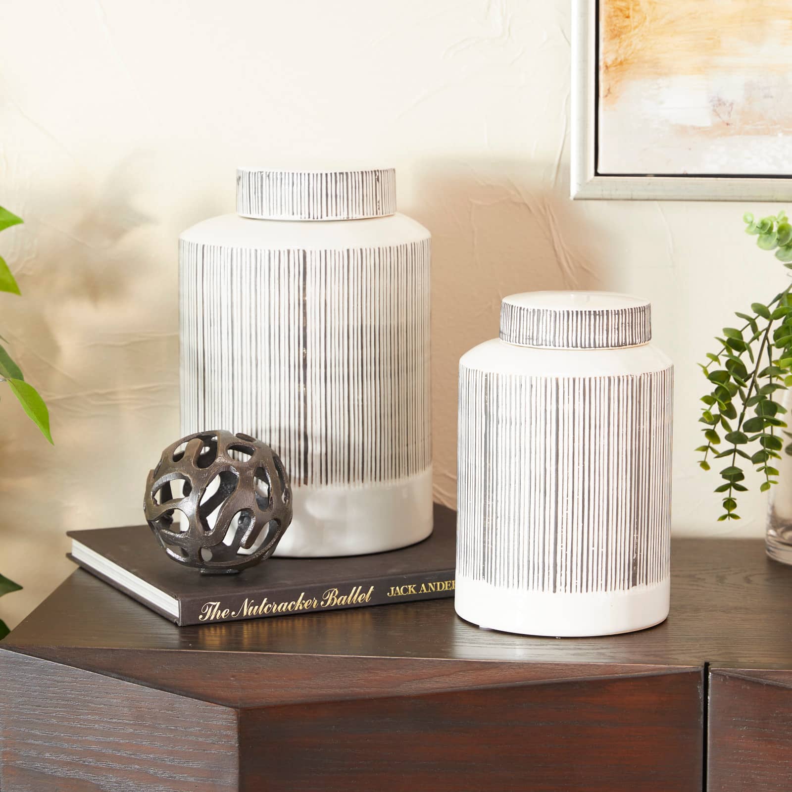 Black and White Ceramic Modern Jars, set of 2, 13", 11"