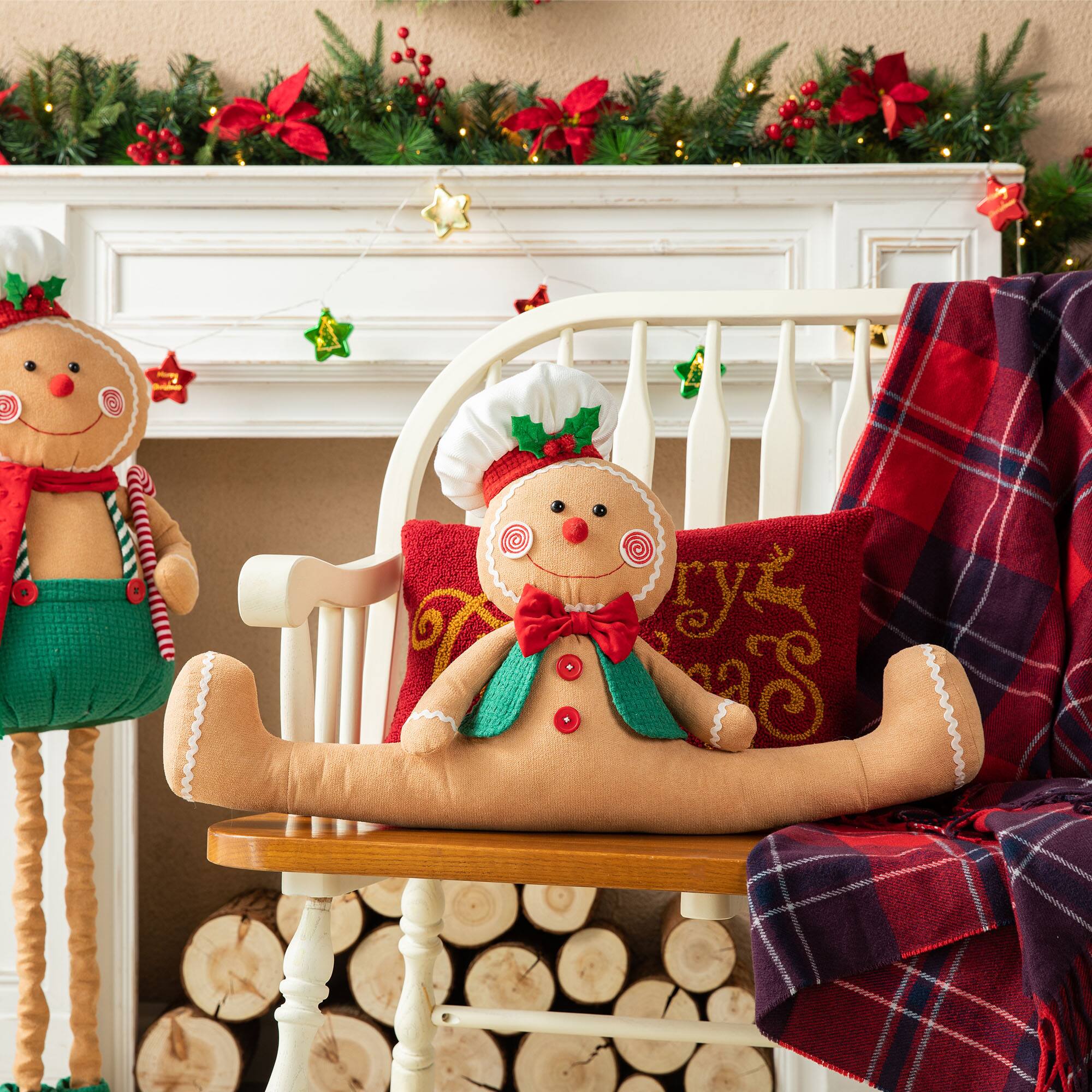 Glitzhome&#xAE; 27.5&#x22; Christmas Fabric Gingerbread Man Doorstop