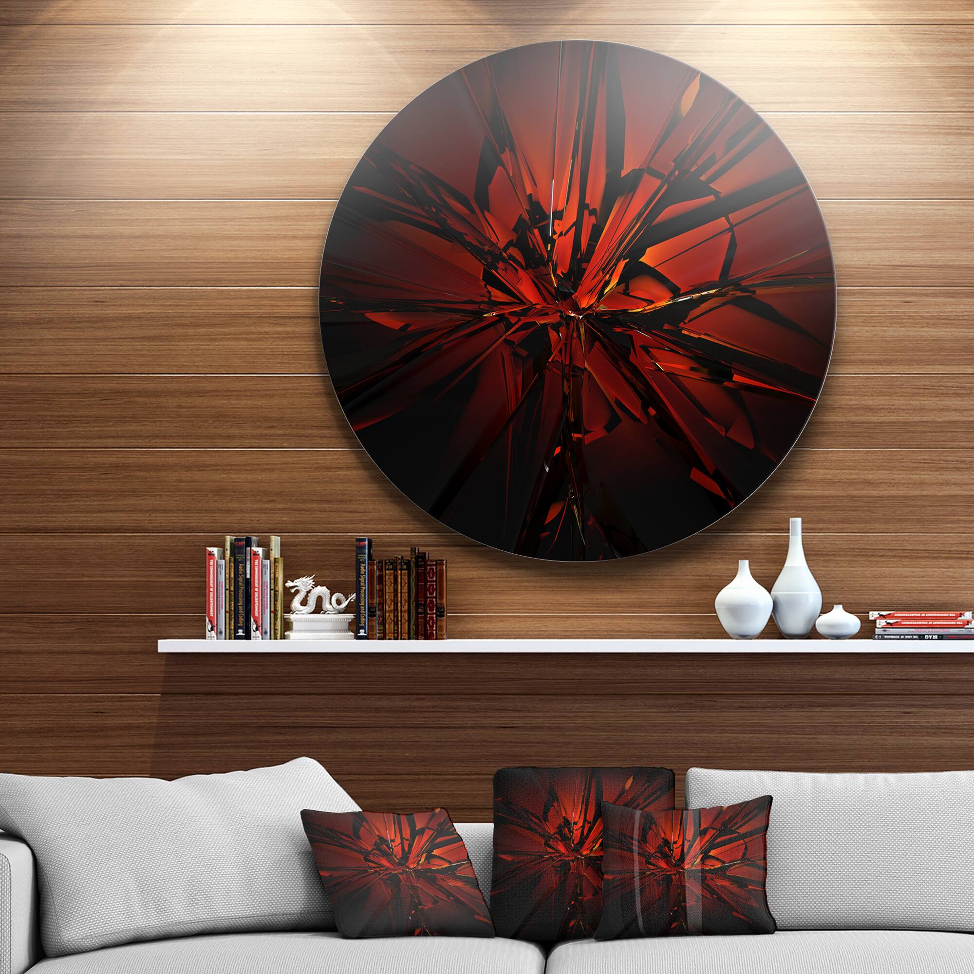 Designart - Beautiful Red 3D Crystal Design' Abstract Round Circle Metal Wall Art