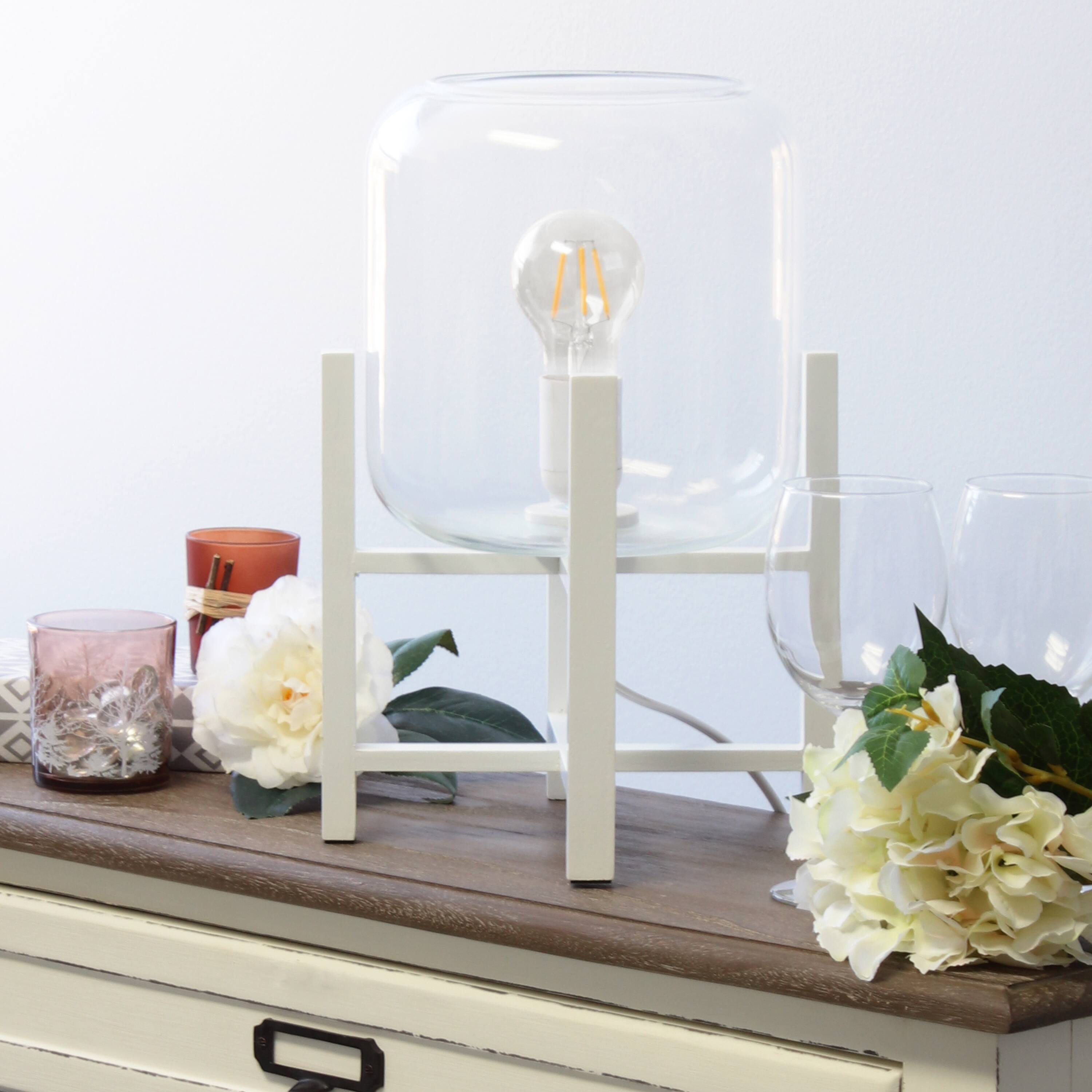 Simple Designs&#x2122; 13.5&#x22; White Wood Mounted Table Lamp with Clear Glass Cylinder Shade