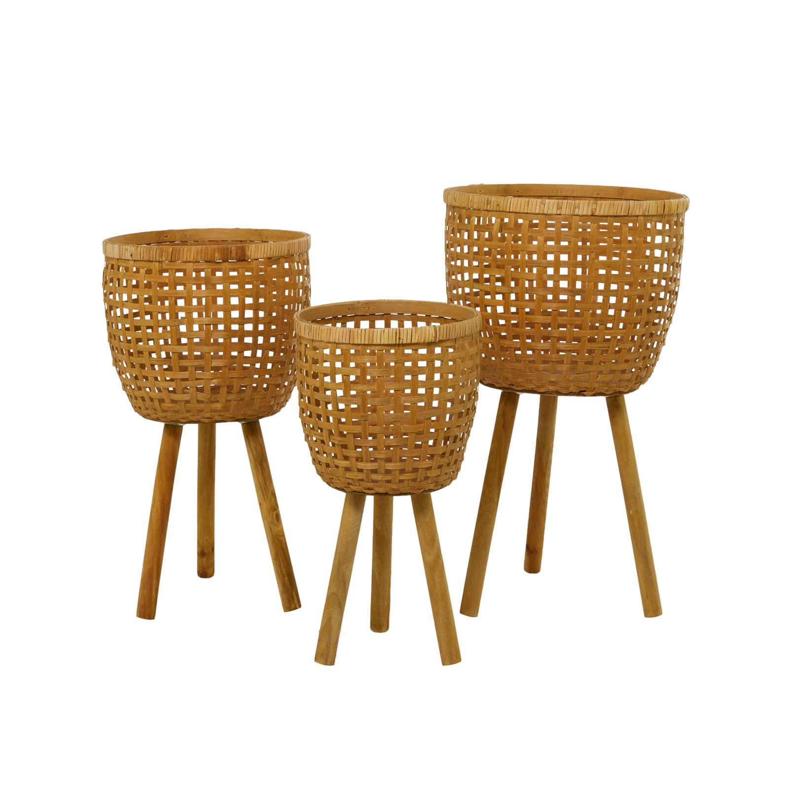 Brown Bamboo Bohemian Planter, Set of 3&#x22; 26&#x22;, 23&#x22;, 20&#x22;