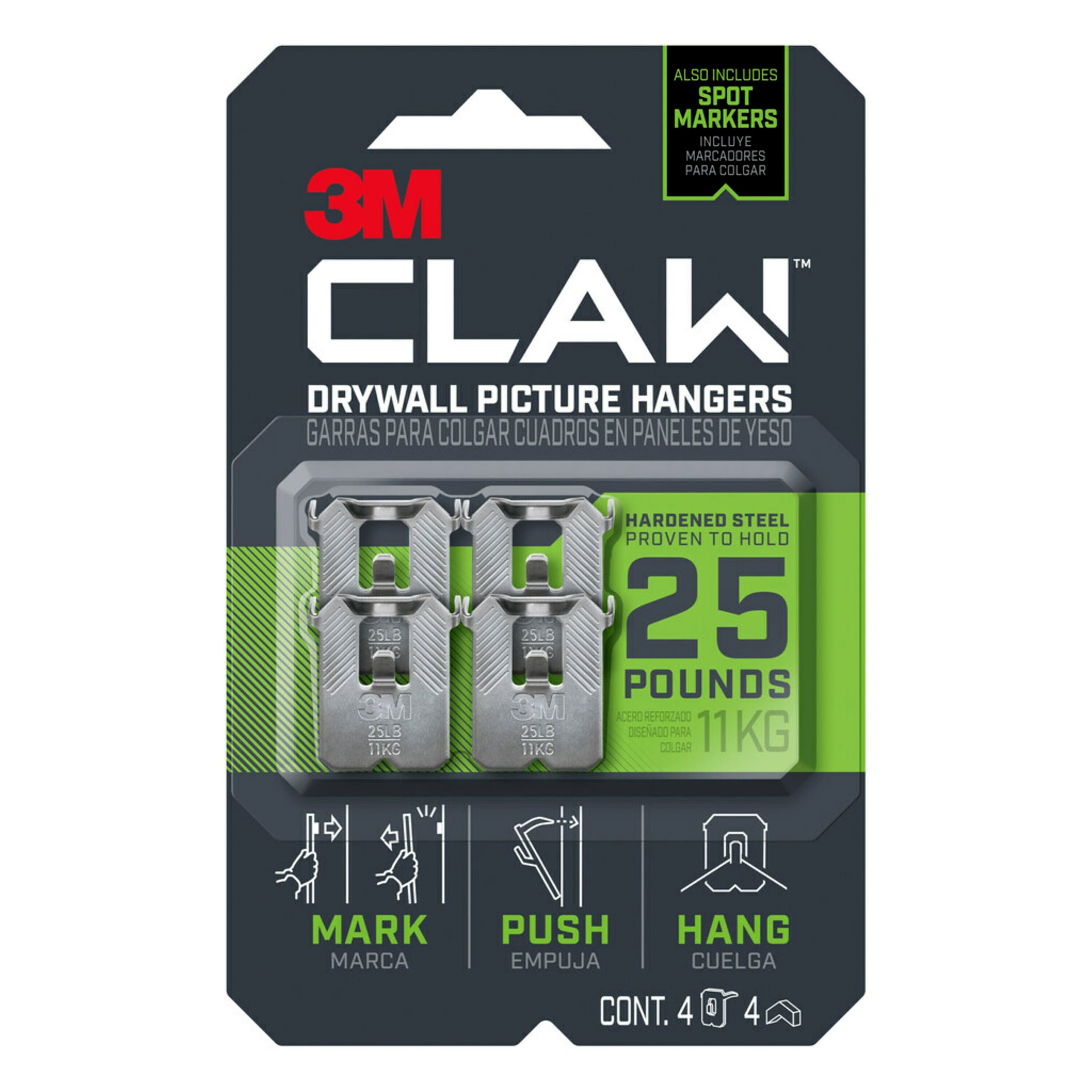 3M CLAW™ 25lb. Drywall Picture Hangers, 4ct.