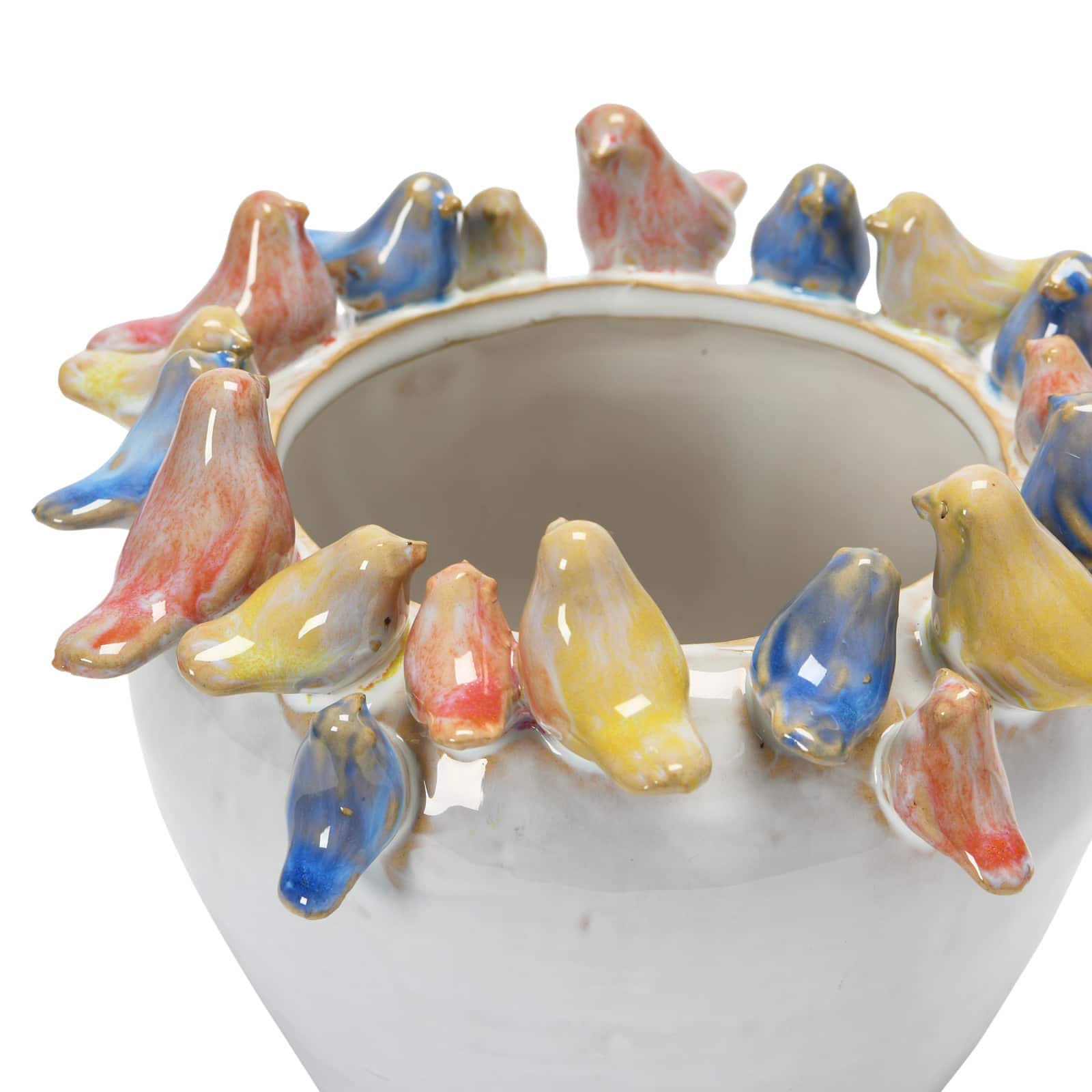 Hello Honey&#xAE; 6&#x27;&#x27; Reactive Glaze Stoneware Planter with Birds on Rim