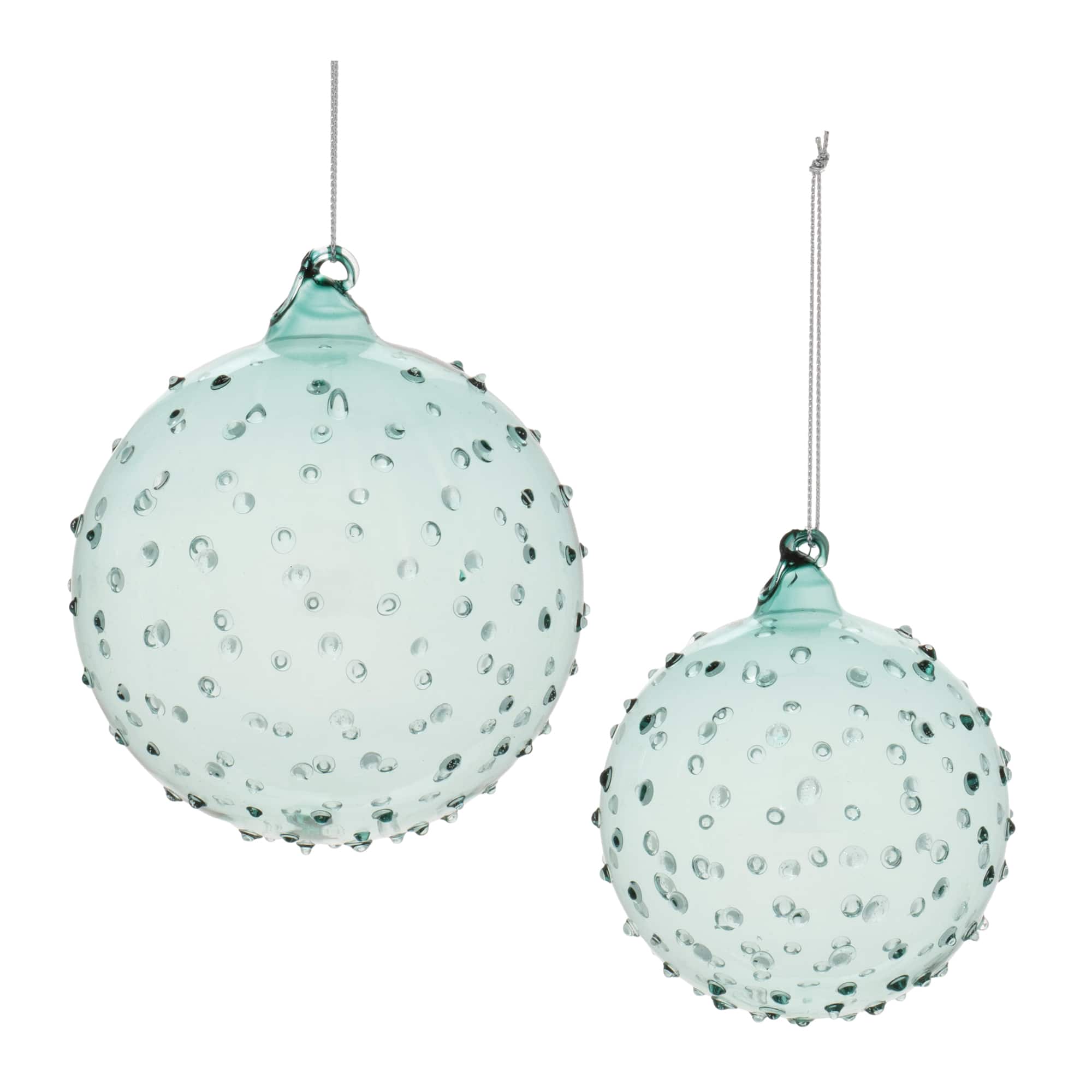 Blue Hobnail Textured Glass Ball Ornament Set