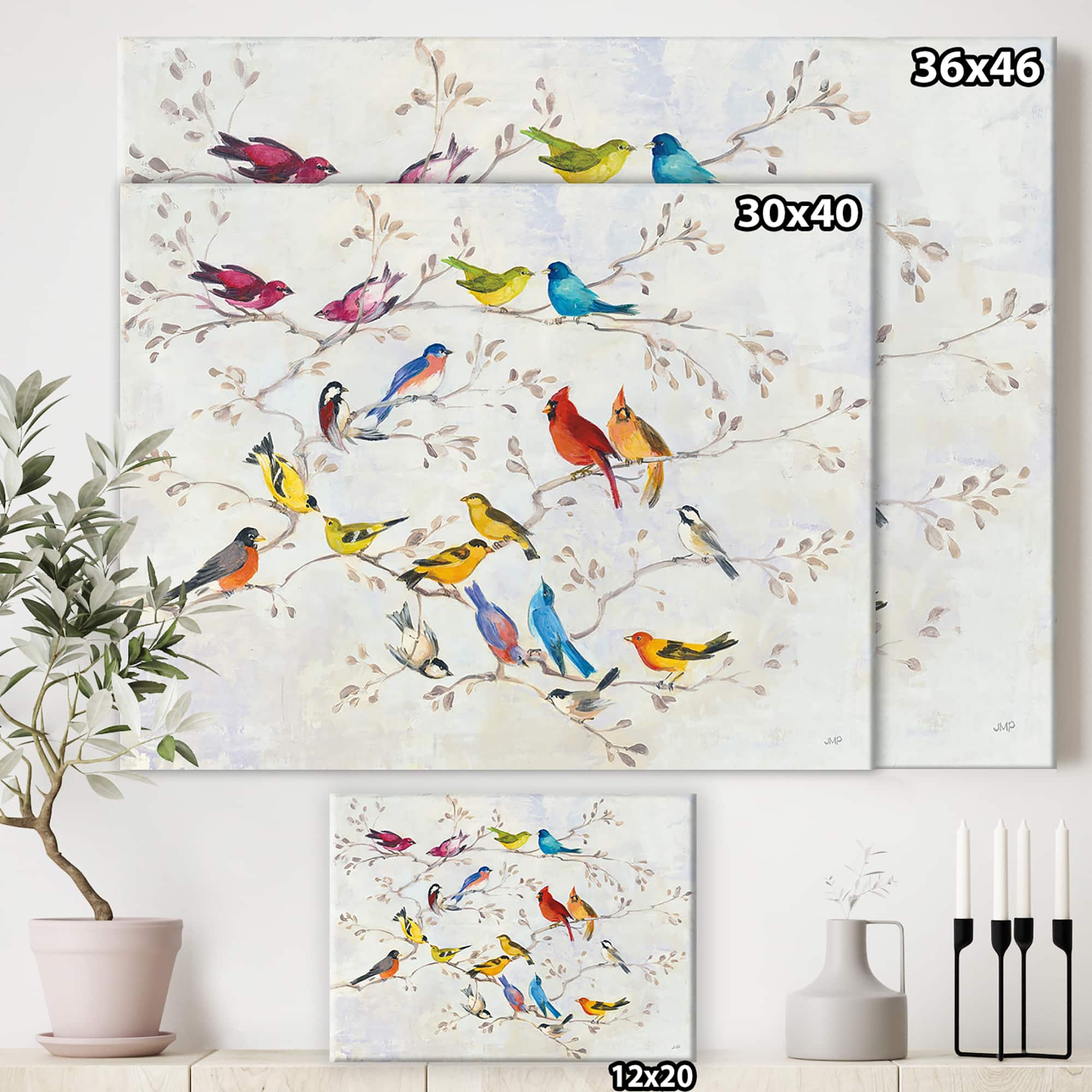 Designart - Multi-Color Bird on Tree - Modern Farmhouse Canvas Art