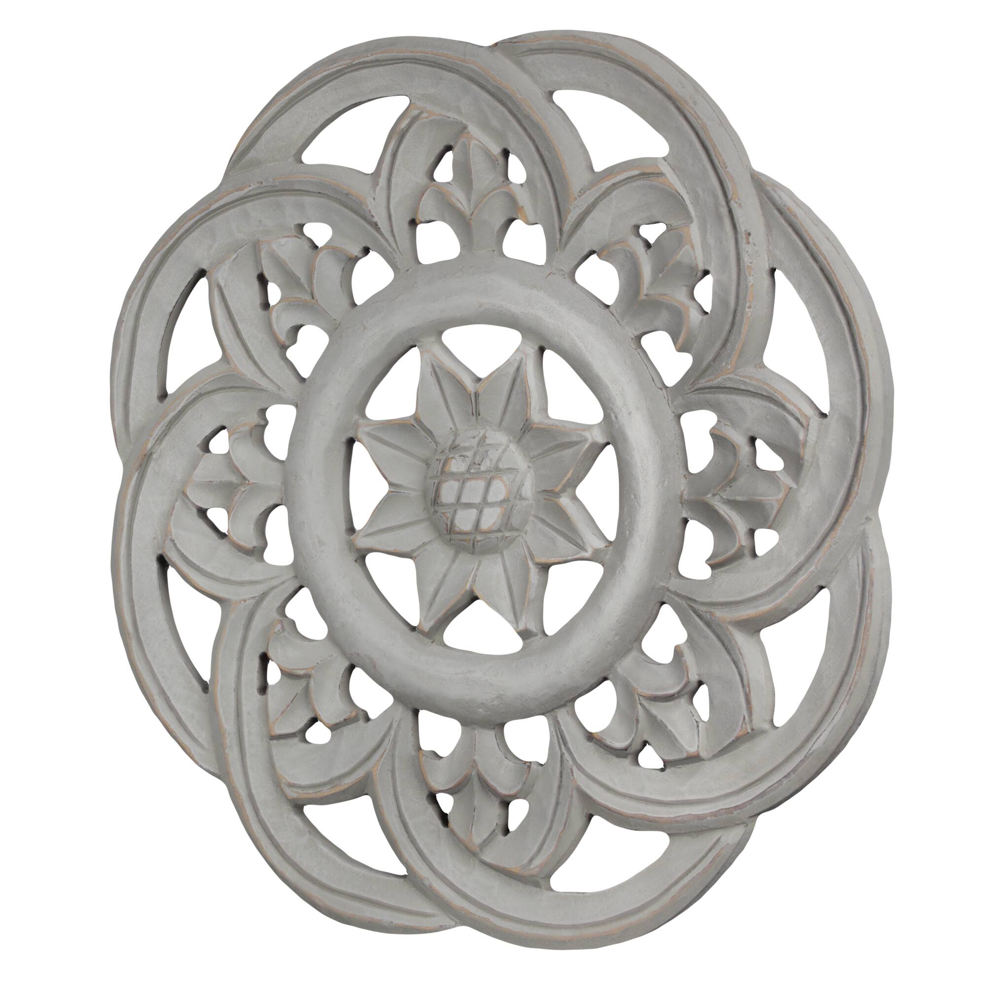 American Art Décor™ 16" Gray Hand-Carved Arabesque Floral Medallion
