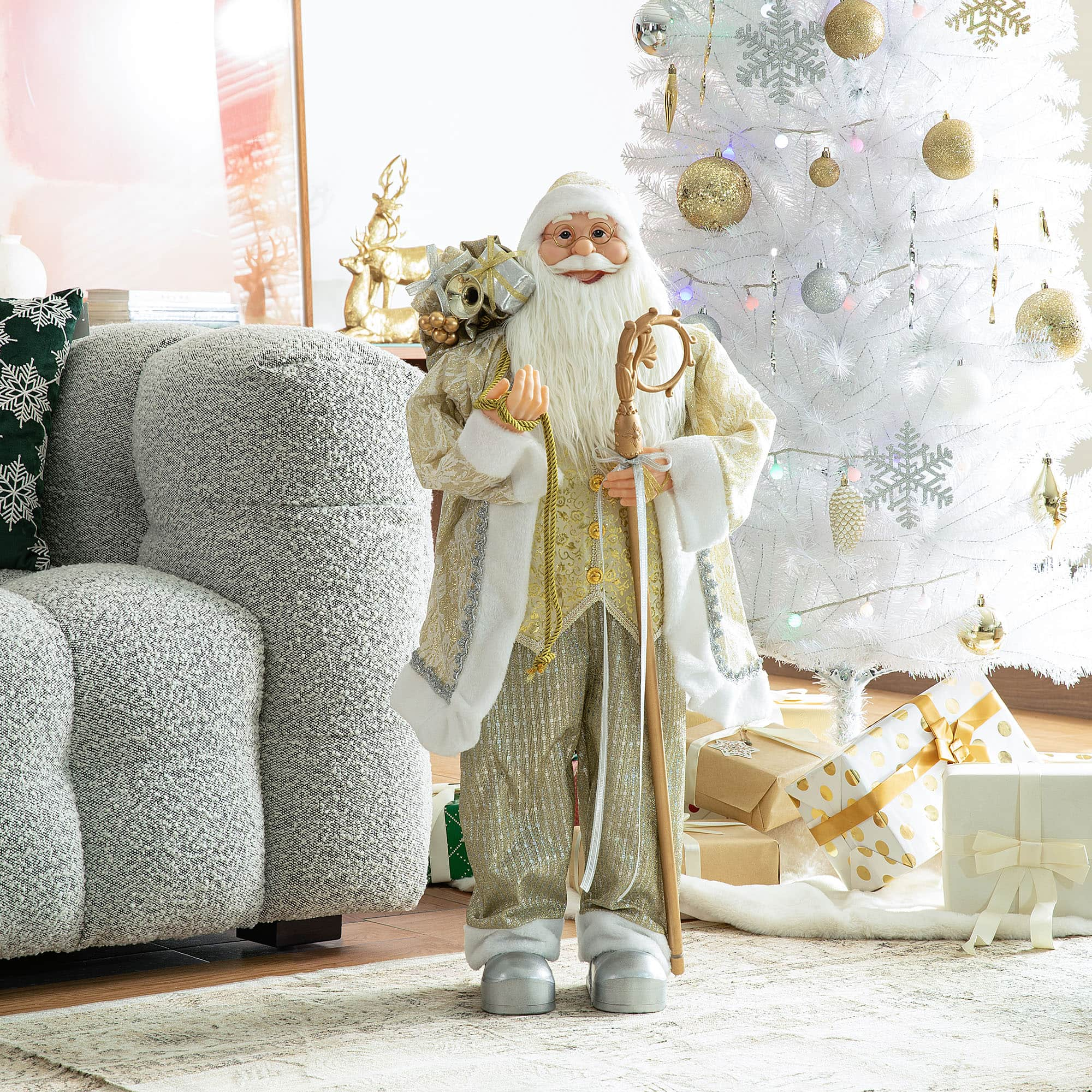 Glitzhome&#xAE; 35.5&#x22; Faux Fur Elegant Christmas Santa Figurine