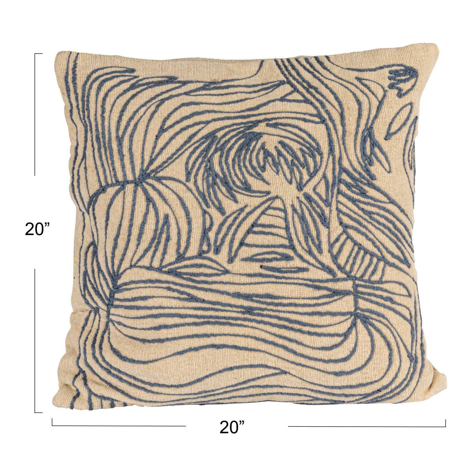Hello Honey® 20" x 20" Natural & Blue Azure Lines Embroidered Cotton Pillow