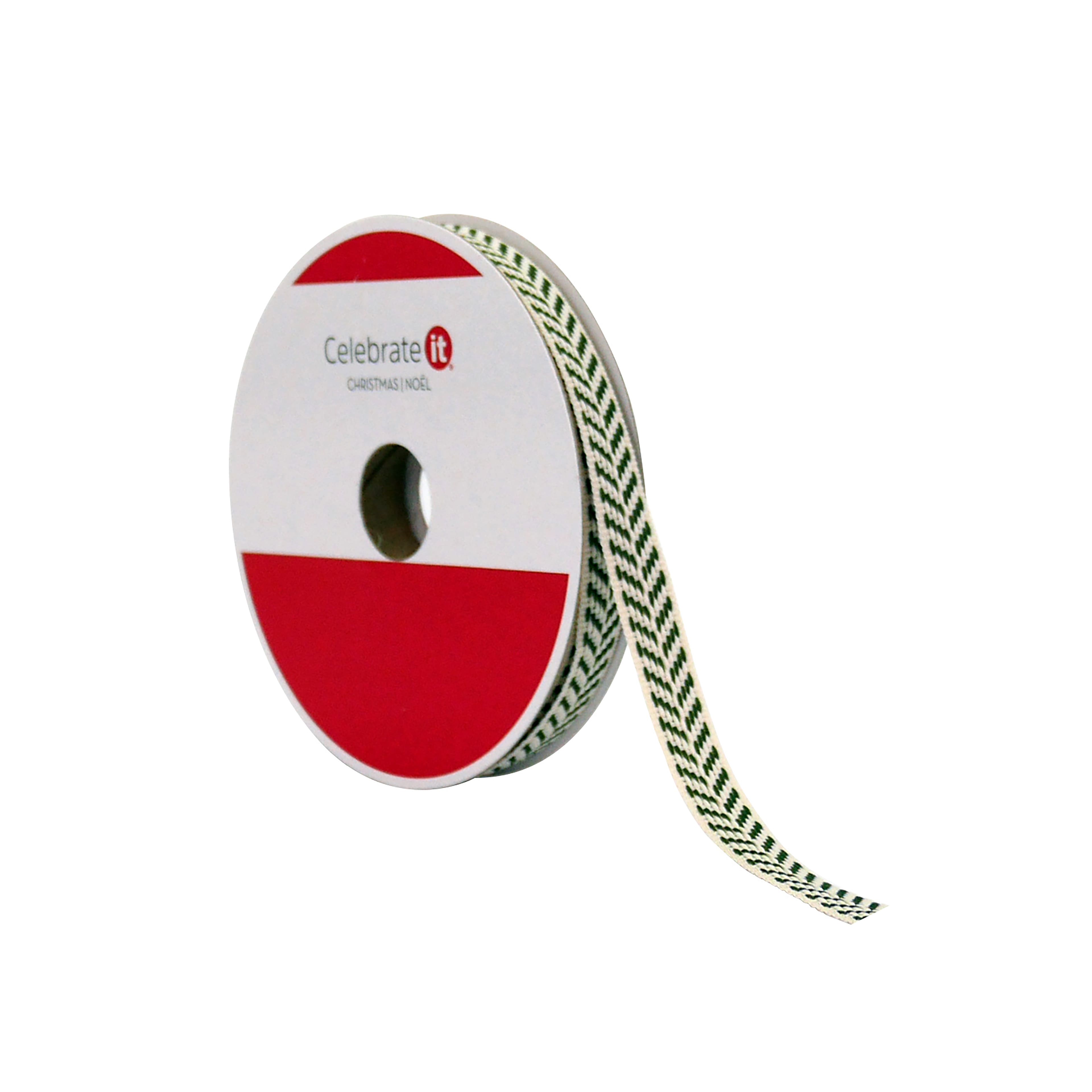 3/8&#x22; x 30ft. Green Herringbone Ribbon by Celebrate It&#xAE;