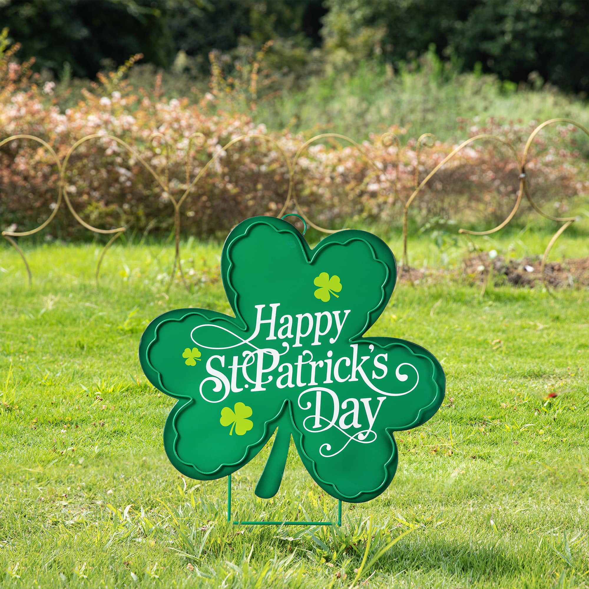 Glitzhome® 24" St. Patrick's Metal Shamrock Yard Stake