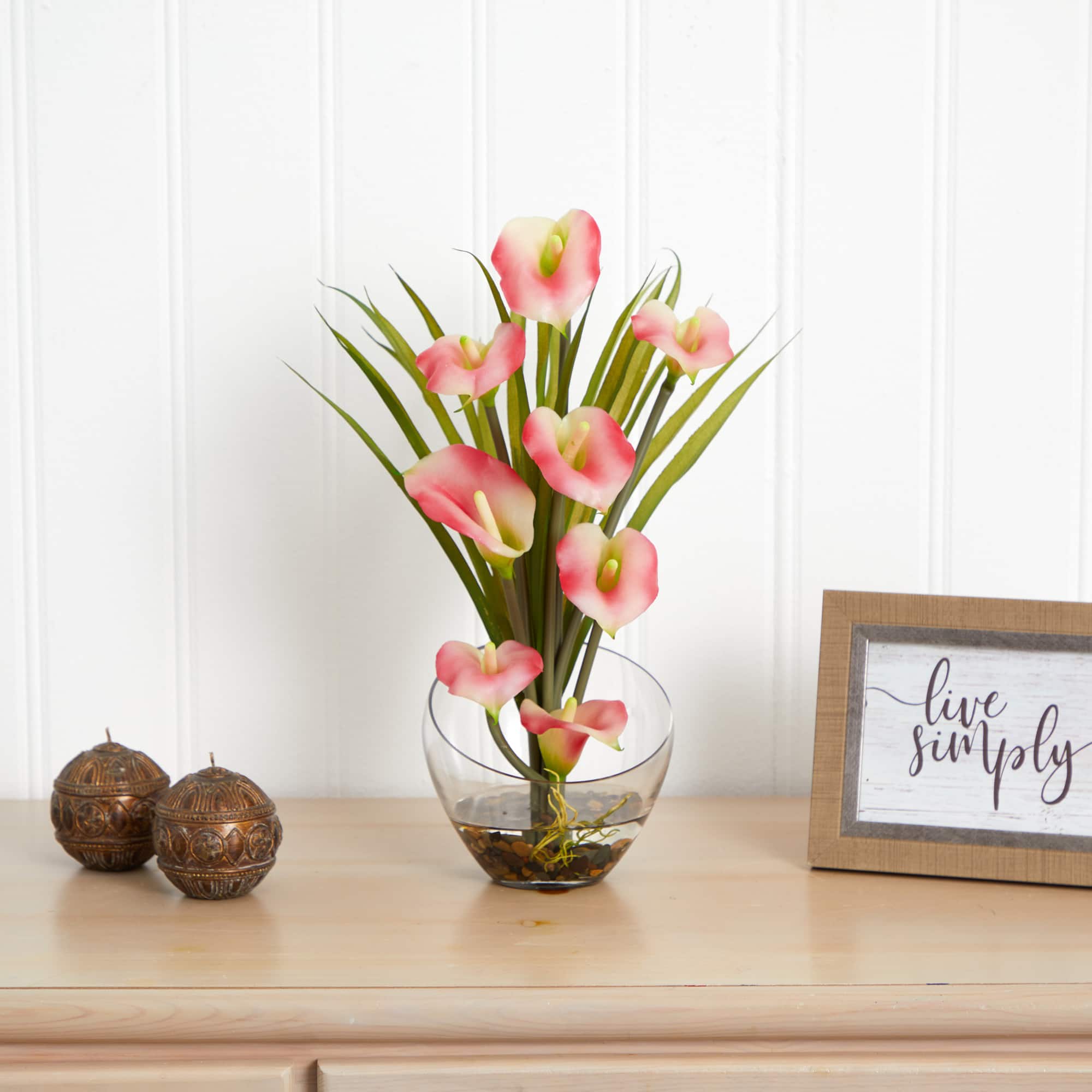 15.5&#x22; Pink Calla Lily and Grass Arrangement in Vase
